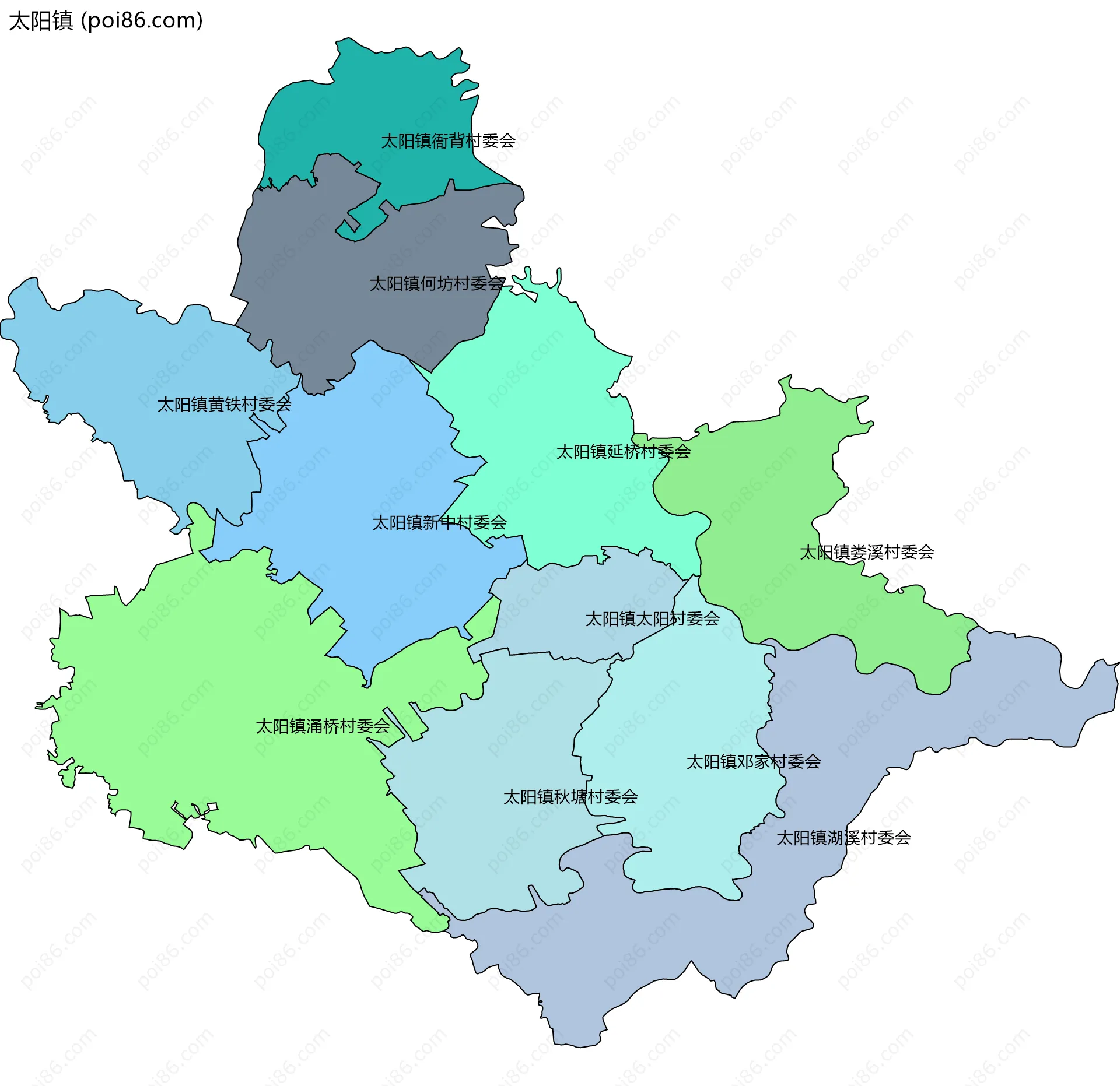 太阳镇边界地图(五级行政区划)