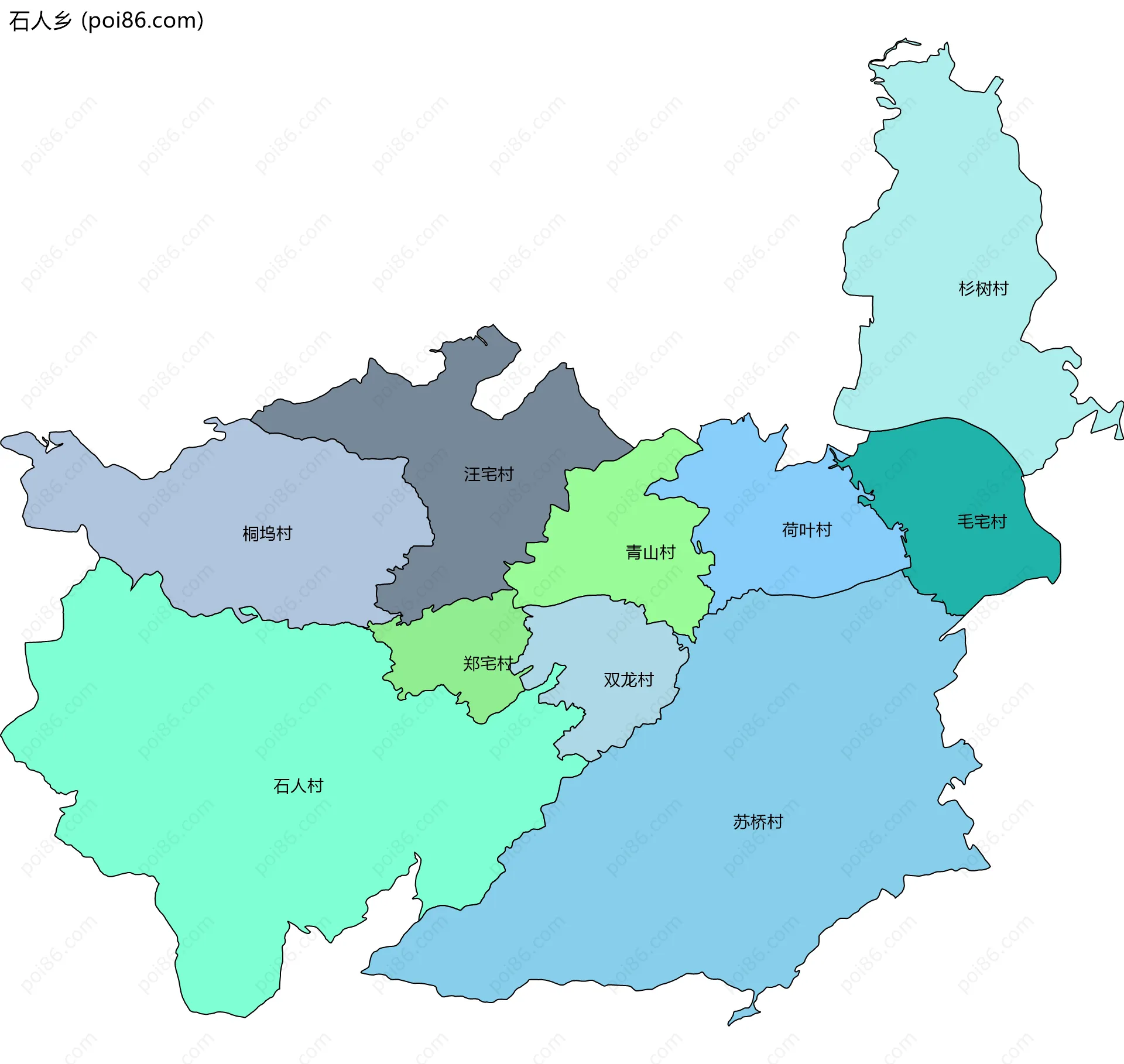 石人乡边界地图(五级行政区划)