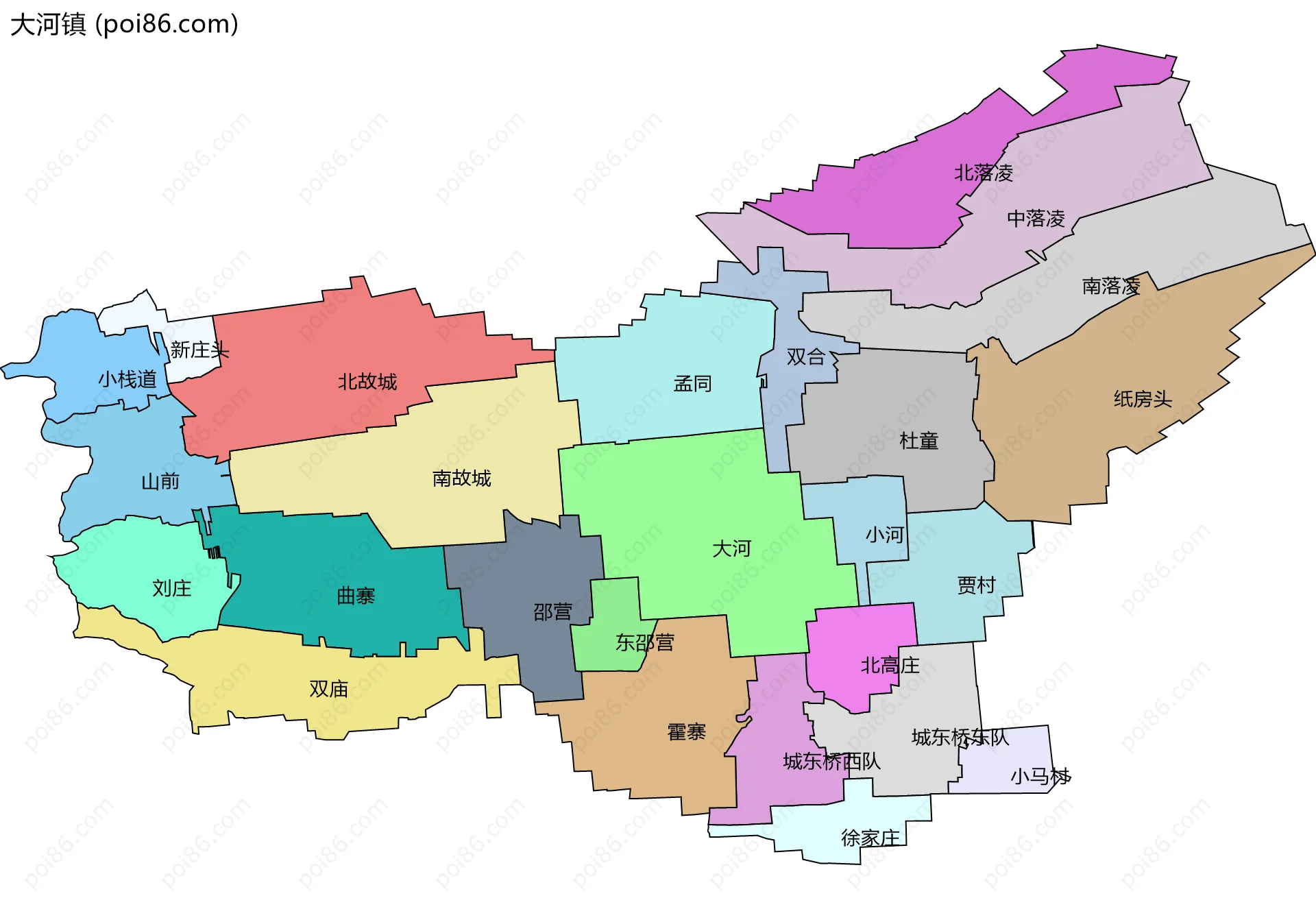 大河镇边界地图(五级行政区划)