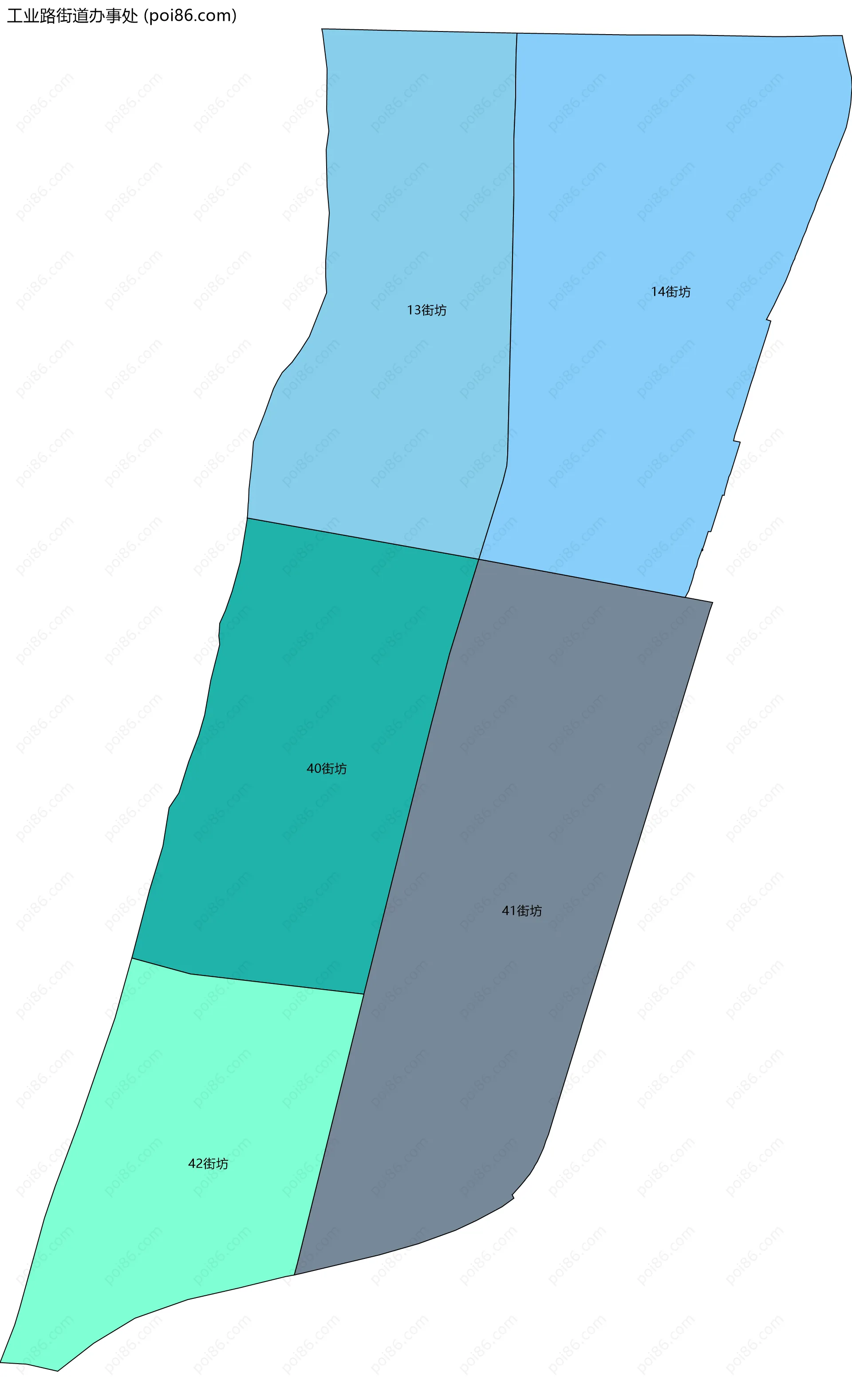 工业路街道办事处边界地图(五级行政区划)