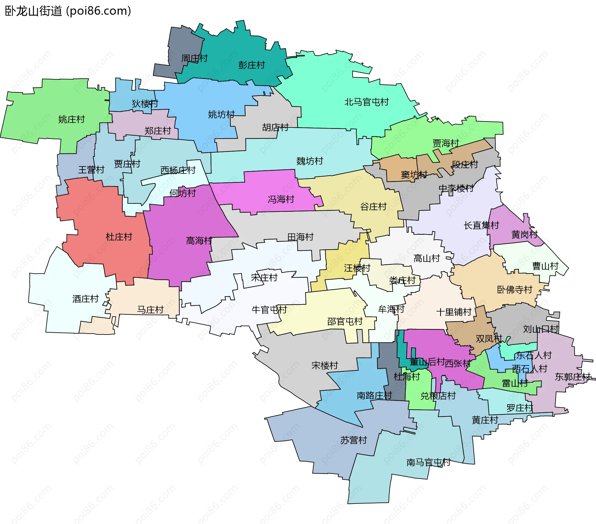 卧龙山街道边界地图(五级行政区划)