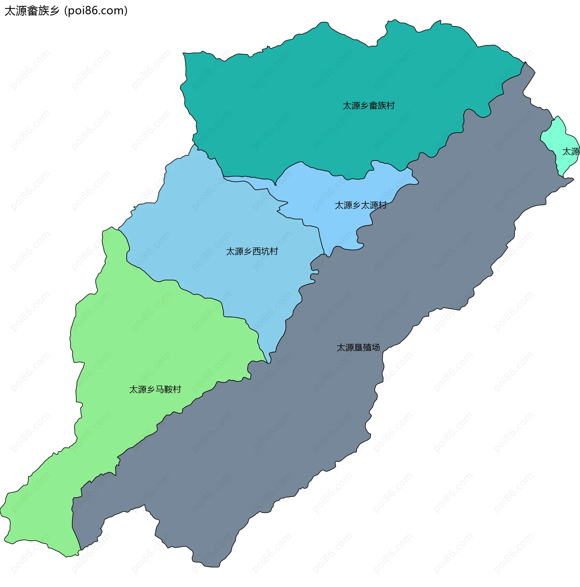 太源畲族乡边界地图(五级行政区划)