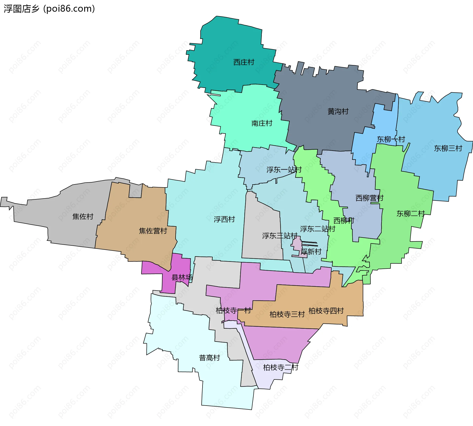 浮图店乡边界地图(五级行政区划)