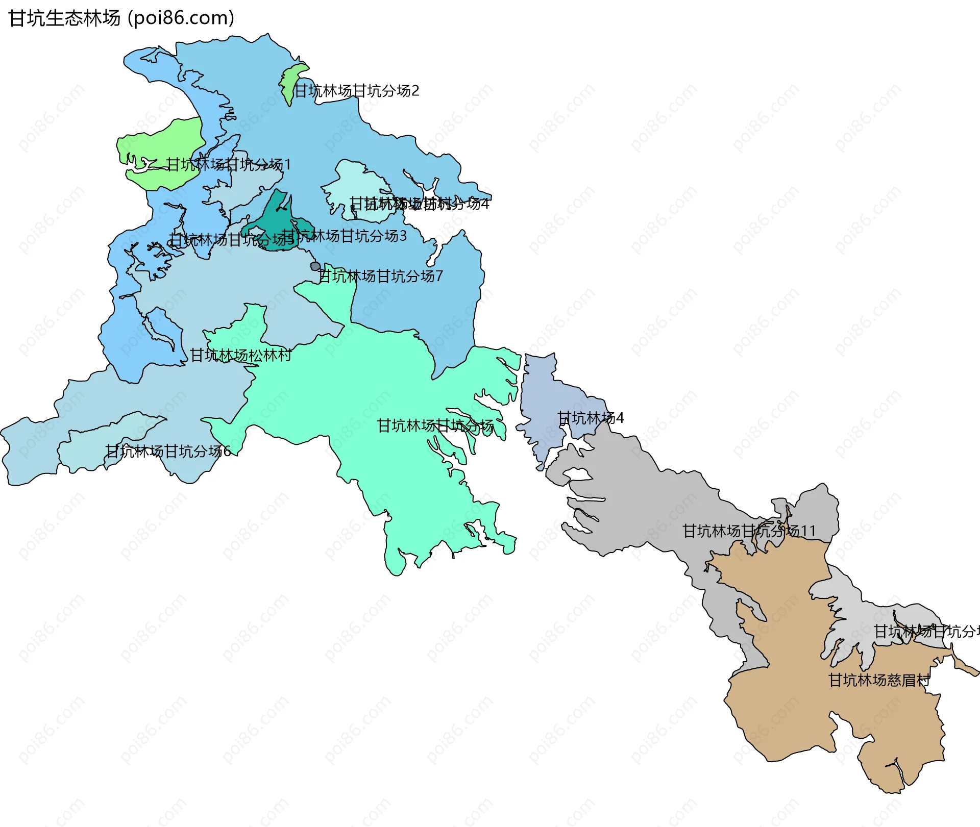 甘坑生态林场边界地图(五级行政区划)
