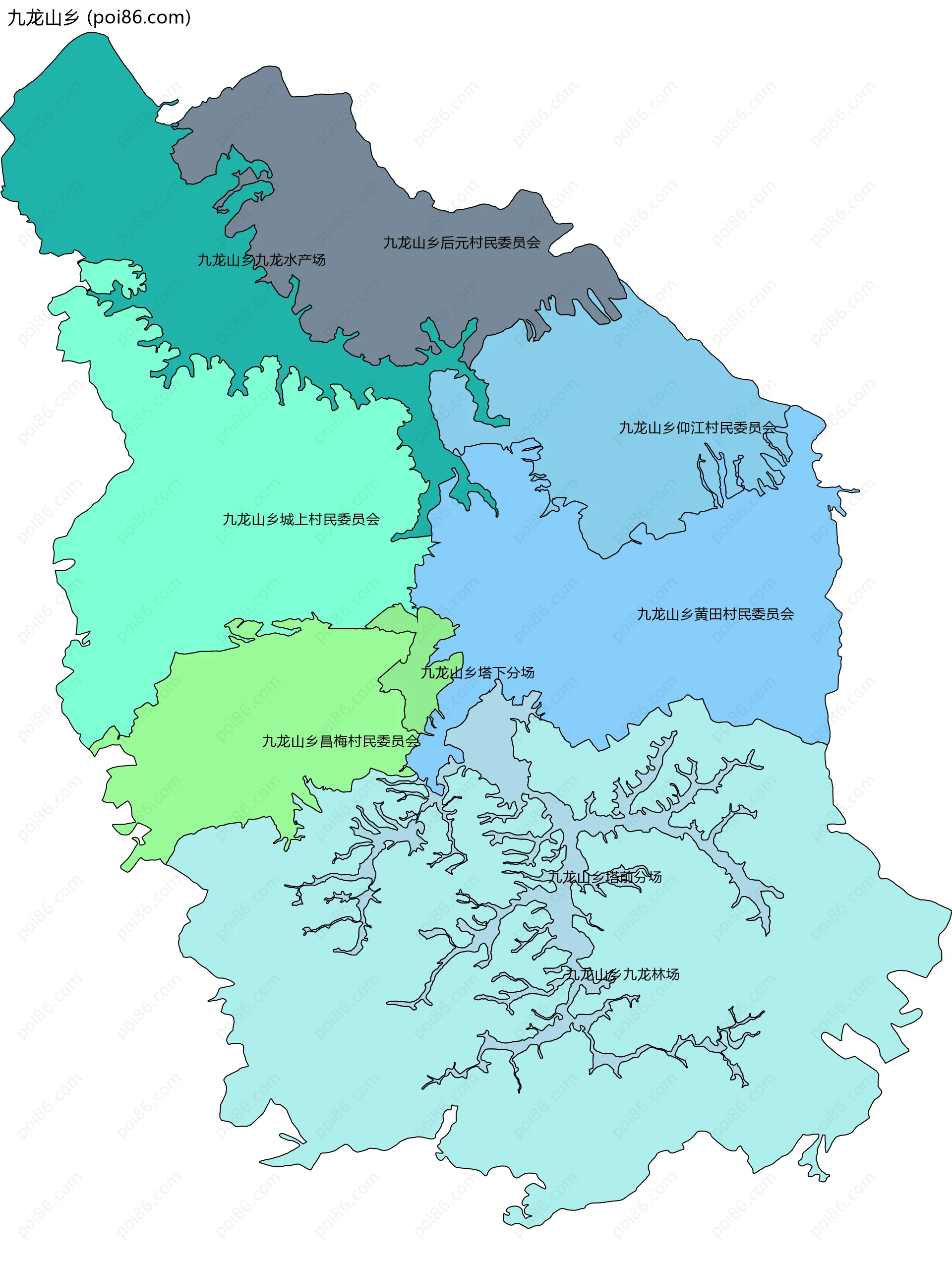 九龙山乡边界地图(五级行政区划)