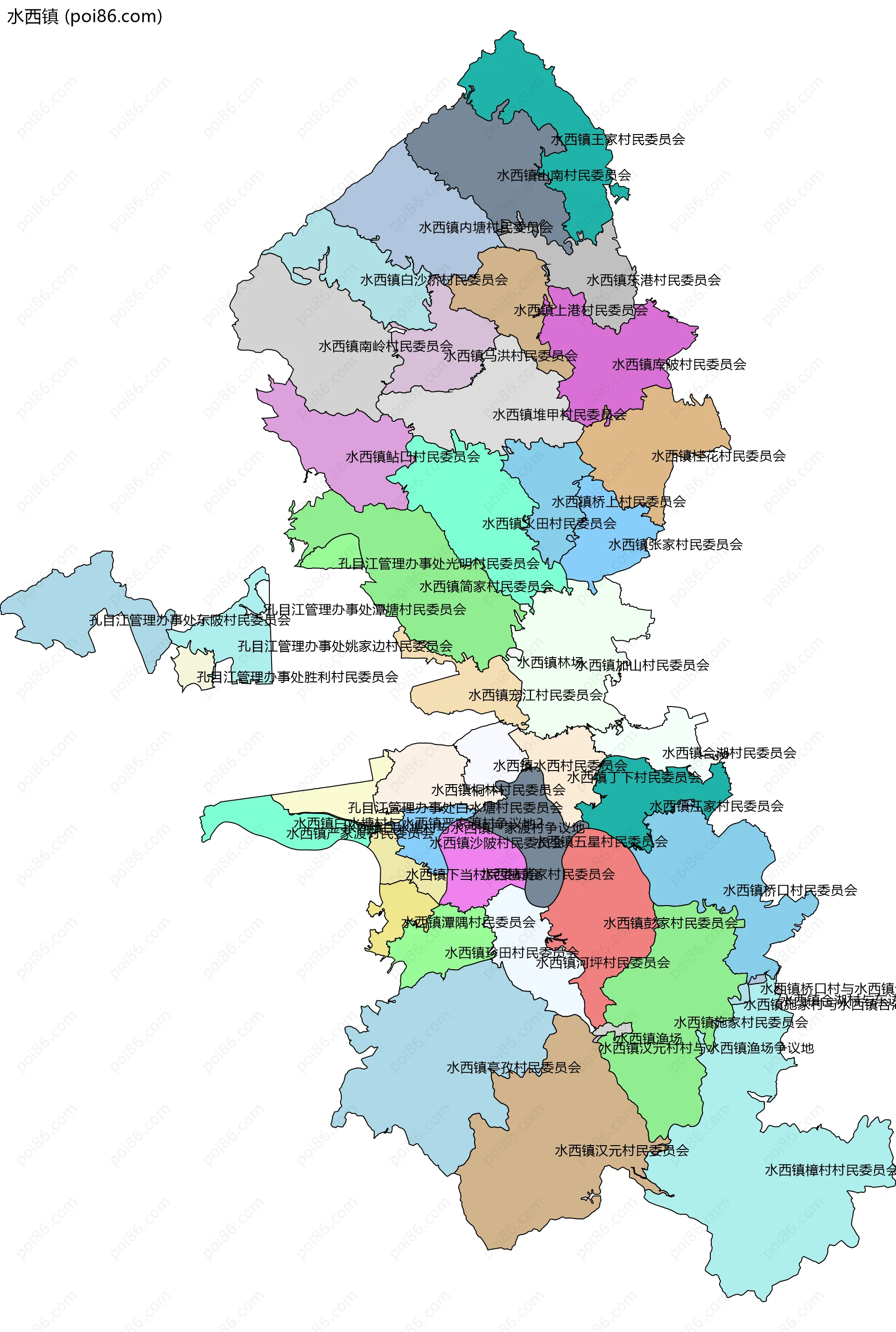 水西镇边界地图(五级行政区划)