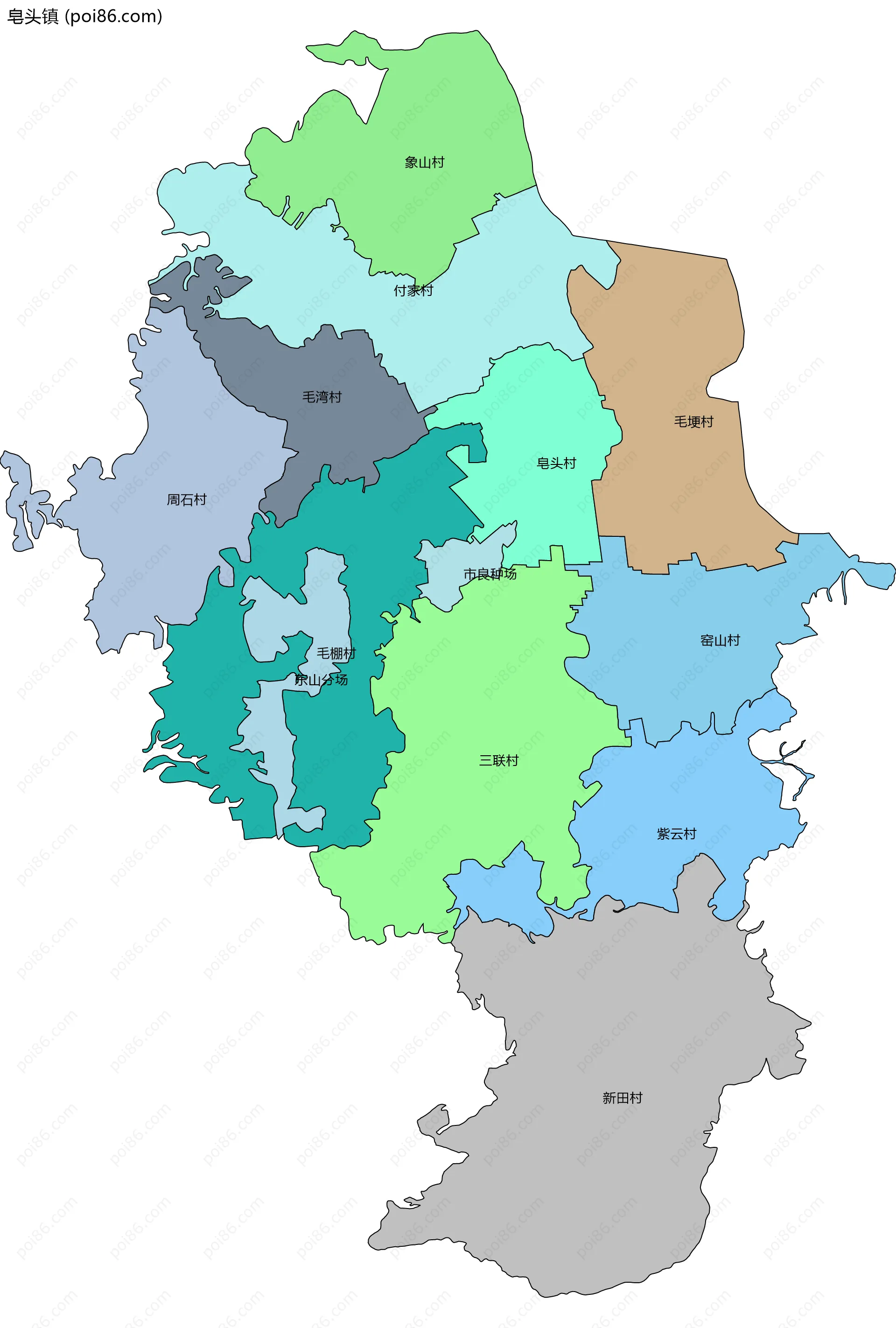 皂头镇边界地图(五级行政区划)