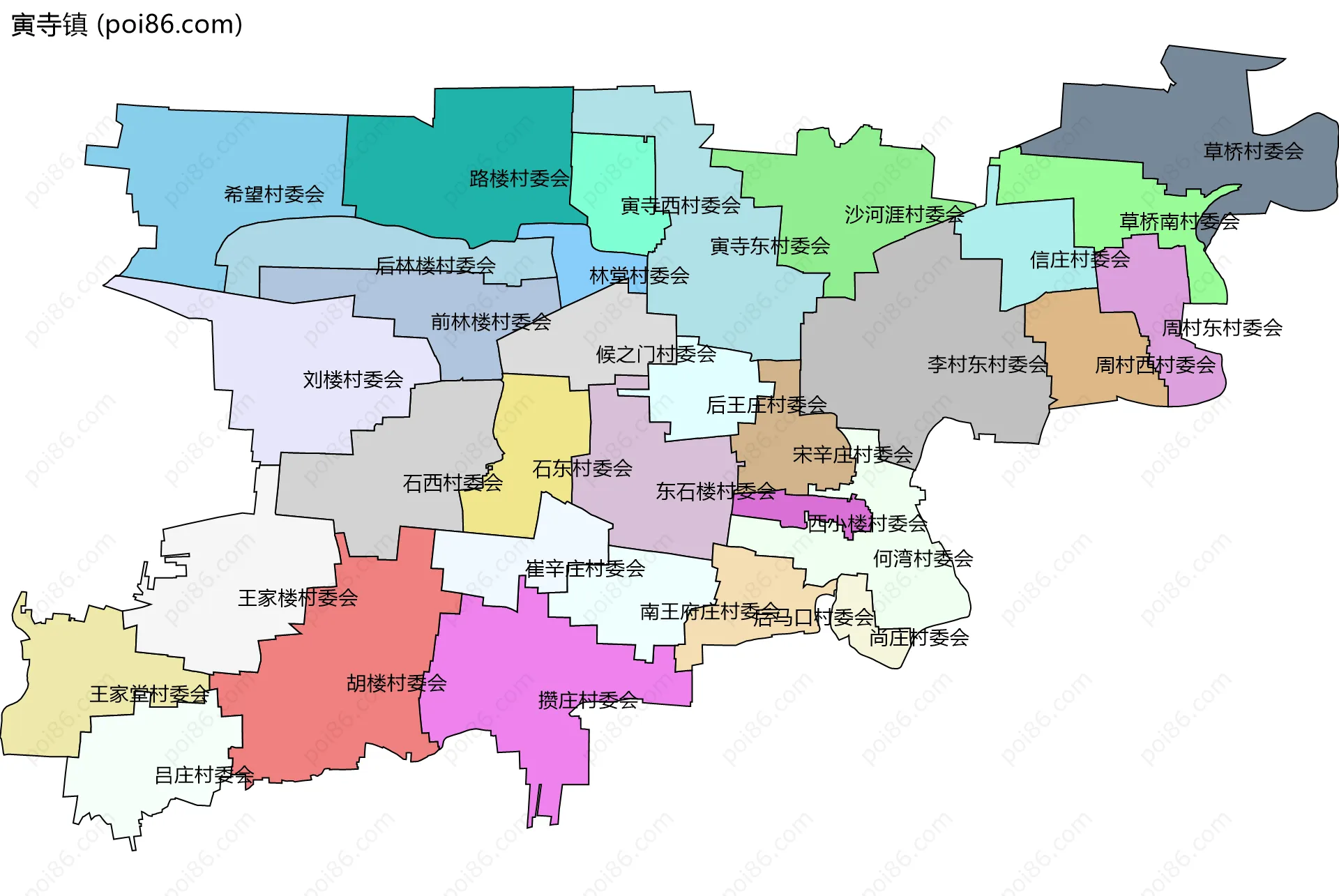 寅寺镇边界地图(五级行政区划)