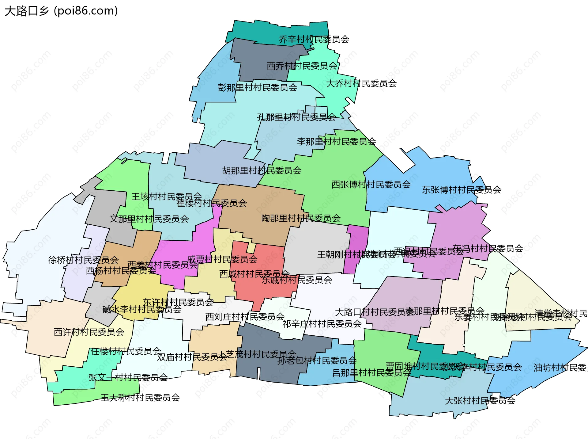 大路口乡边界地图(五级行政区划)