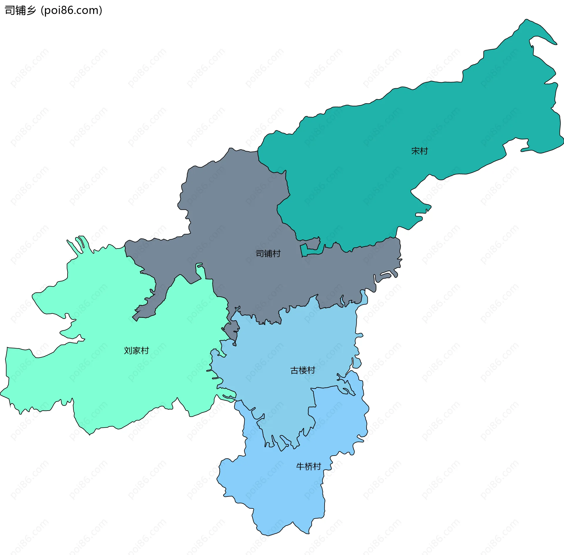 司铺乡边界地图(五级行政区划)