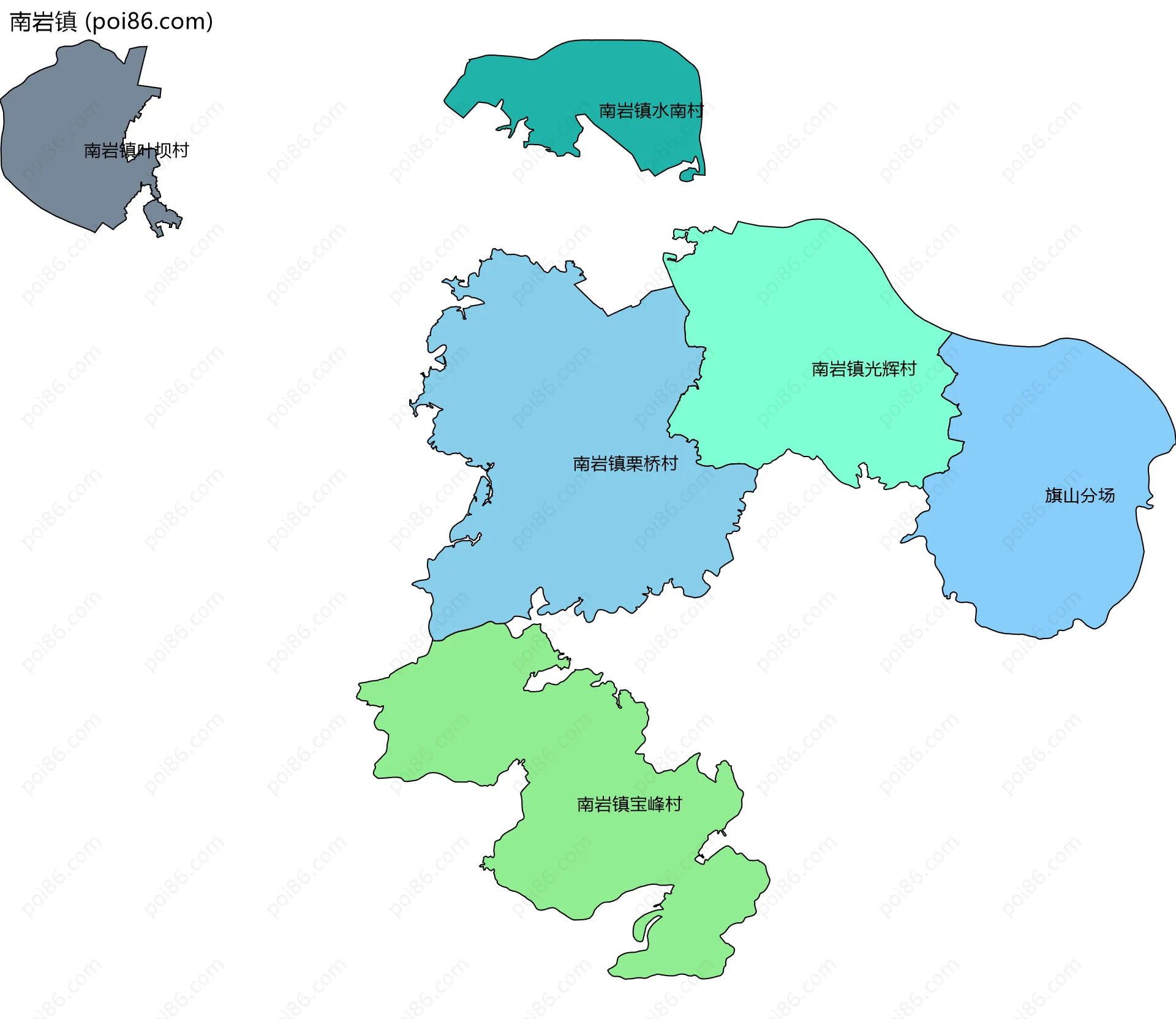 南岩镇边界地图(五级行政区划)