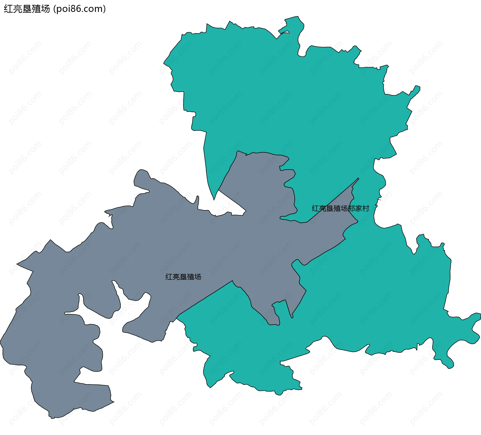 红亮垦殖场边界地图(五级行政区划)