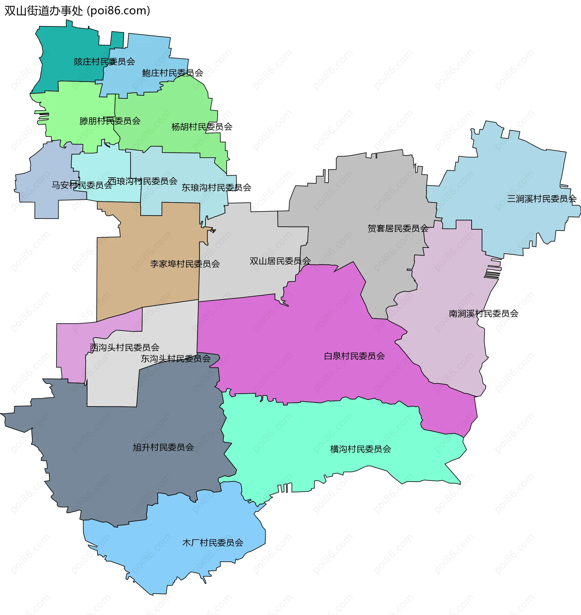 双山街道办事处边界地图(五级行政区划)