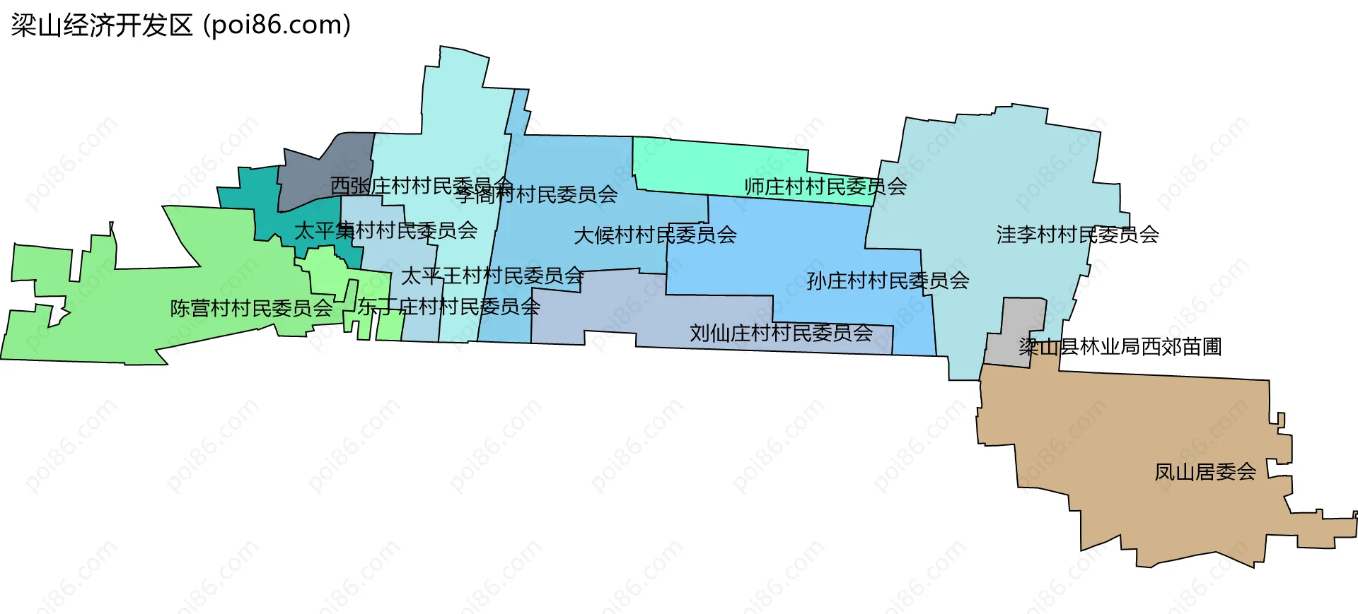梁山经济开发区边界地图(五级行政区划)