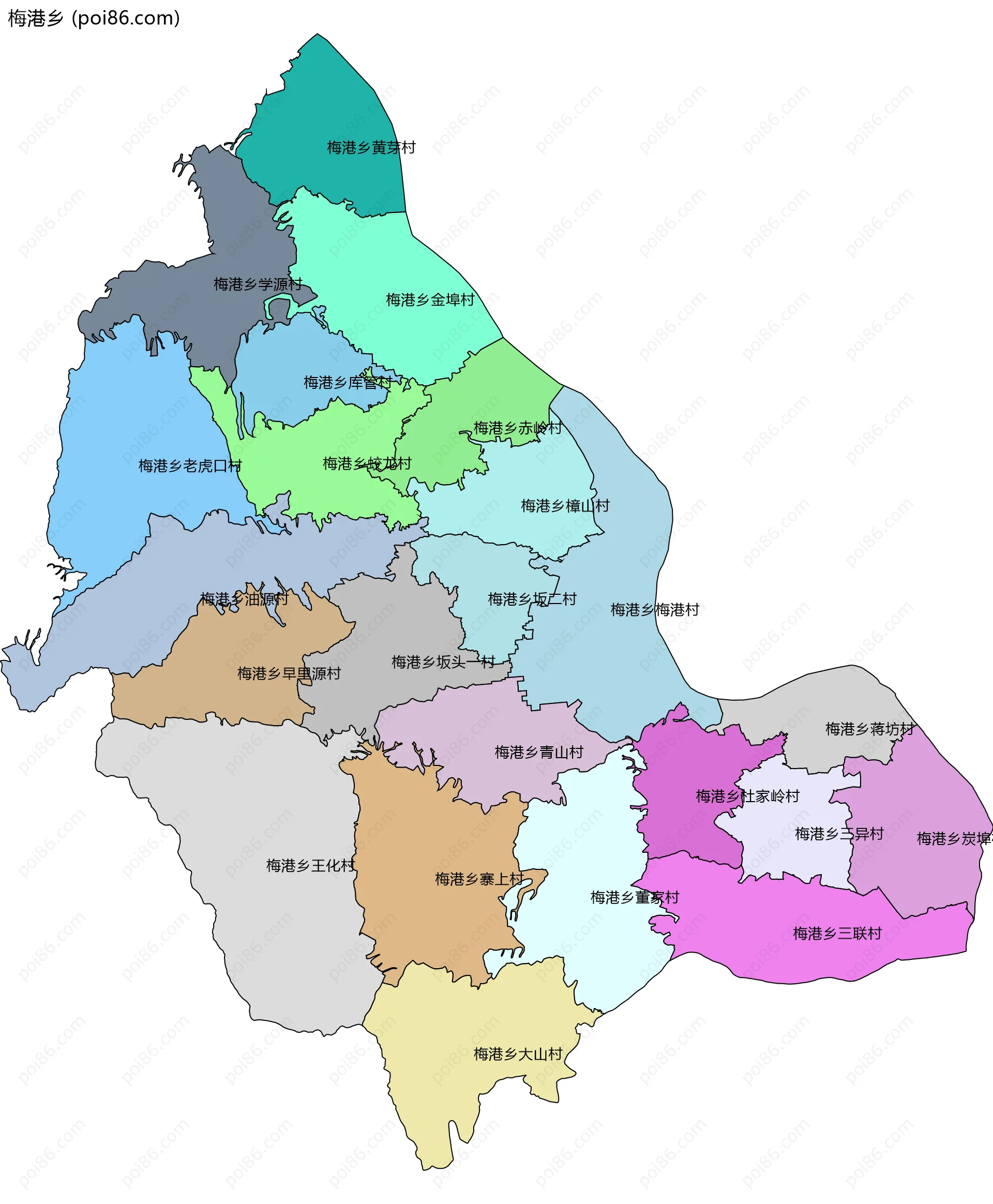 梅港乡边界地图(五级行政区划)