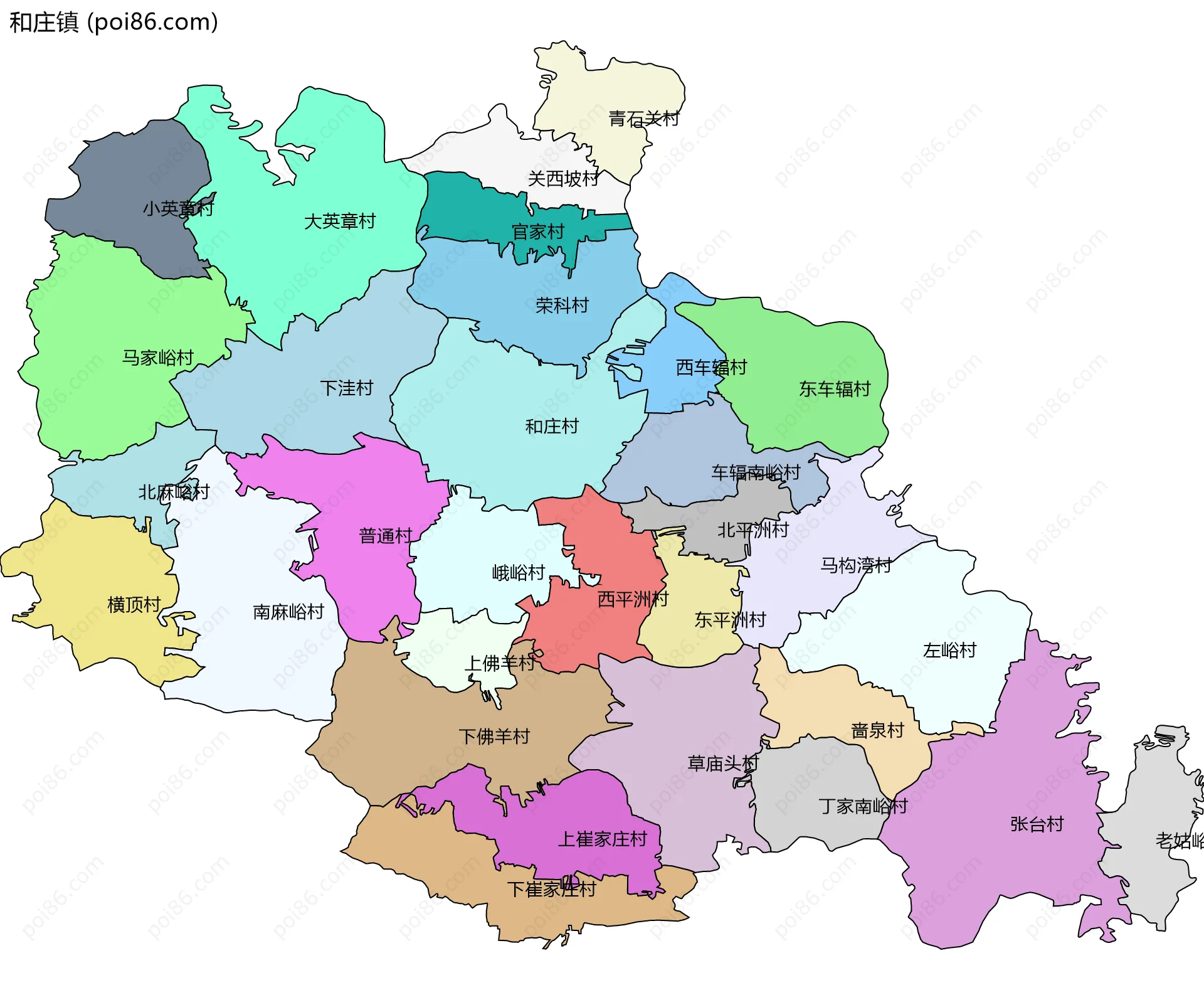 和庄镇边界地图(五级行政区划)