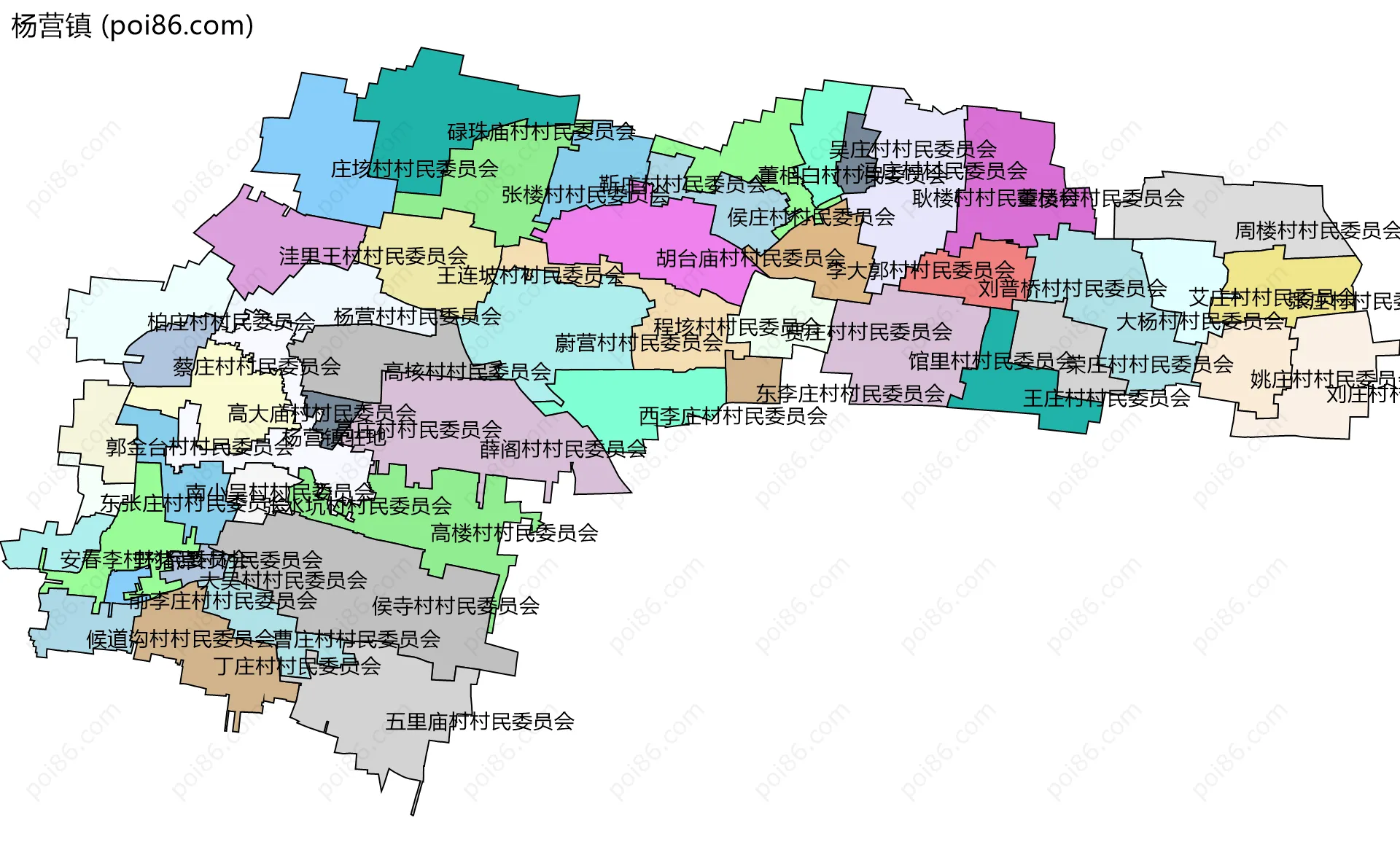 杨营镇边界地图(五级行政区划)
