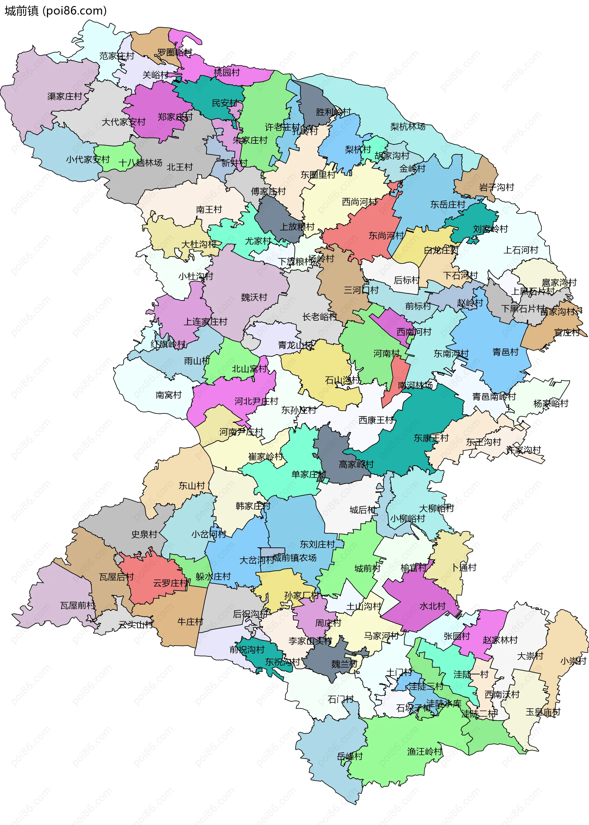 城前镇边界地图(五级行政区划)