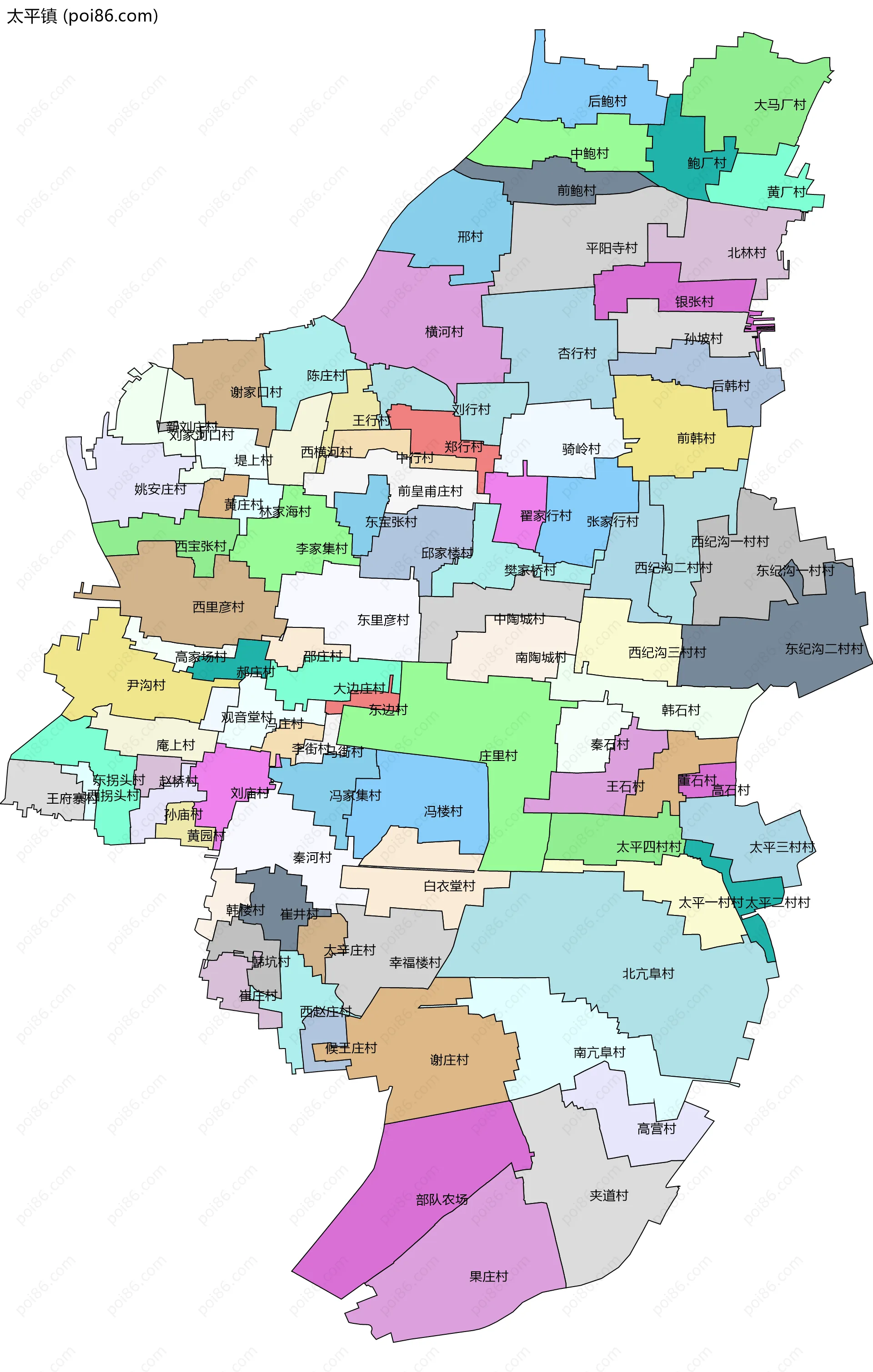 太平镇边界地图(五级行政区划)