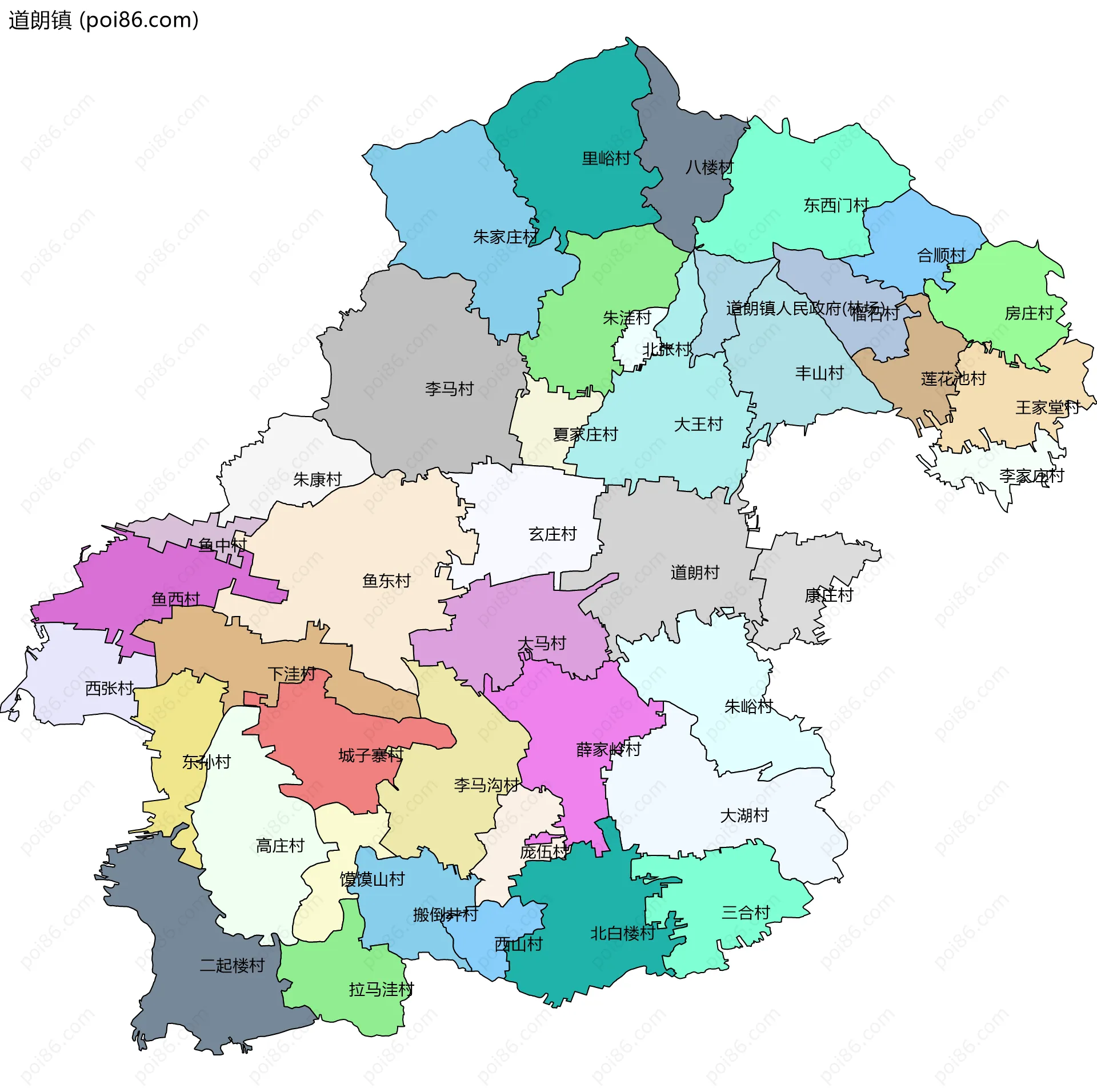 道朗镇边界地图(五级行政区划)