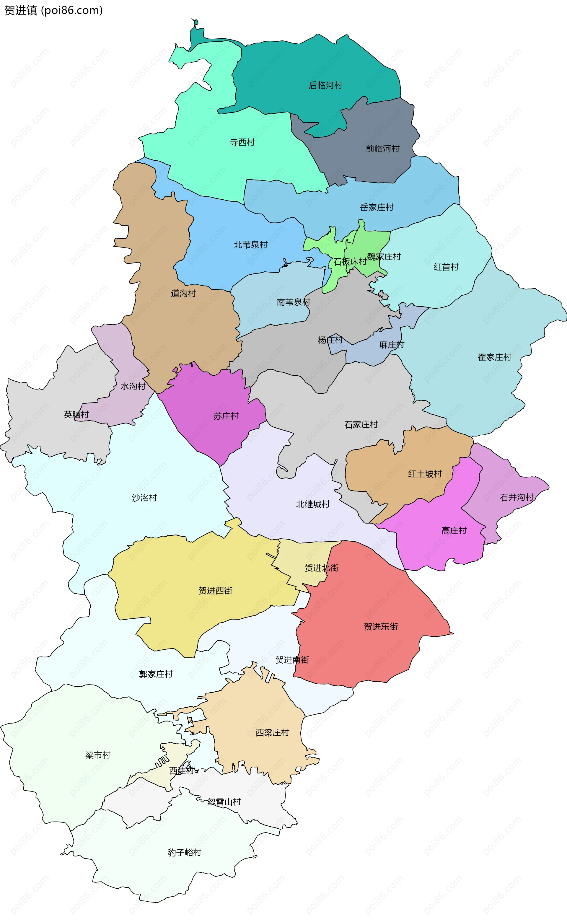 贺进镇边界地图(五级行政区划)