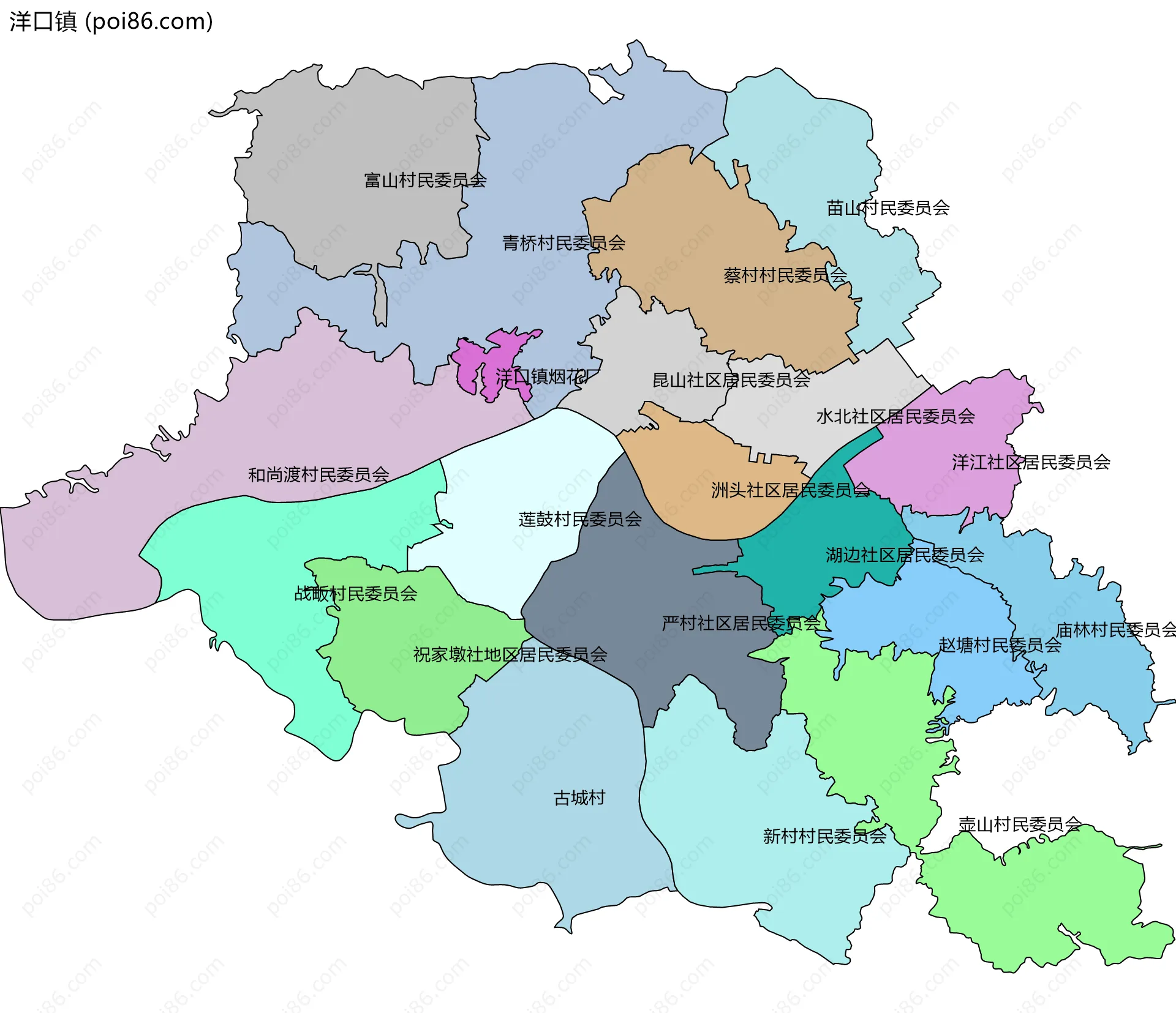 洋口镇边界地图(五级行政区划)