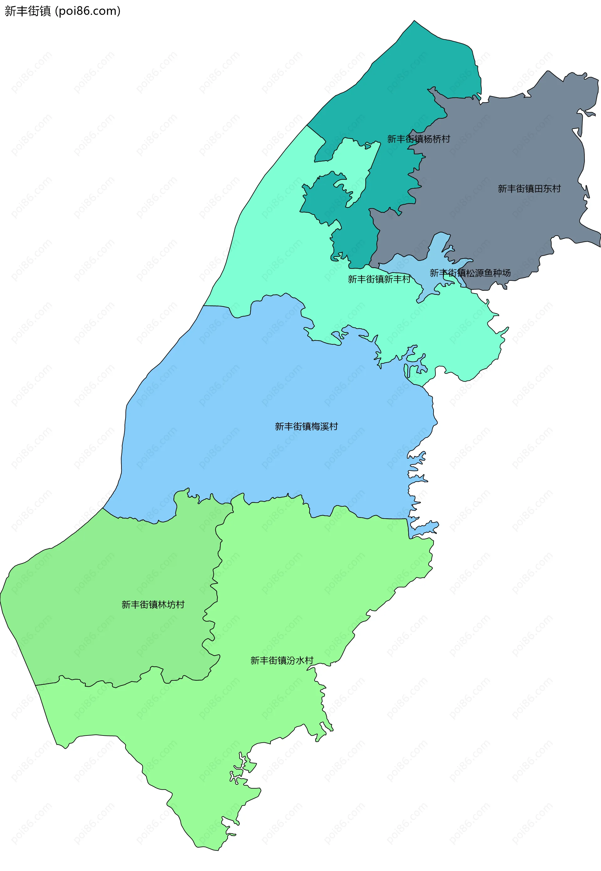 新丰街镇边界地图(五级行政区划)