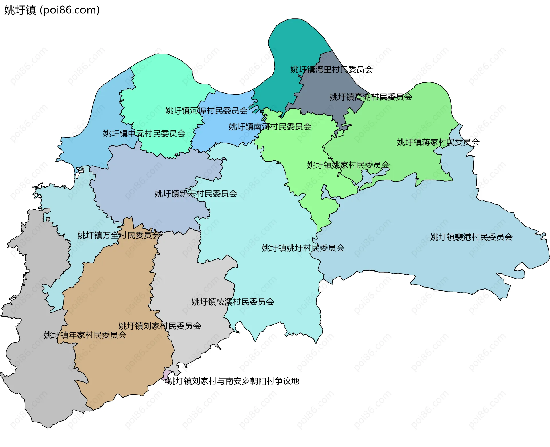 姚圩镇边界地图(五级行政区划)