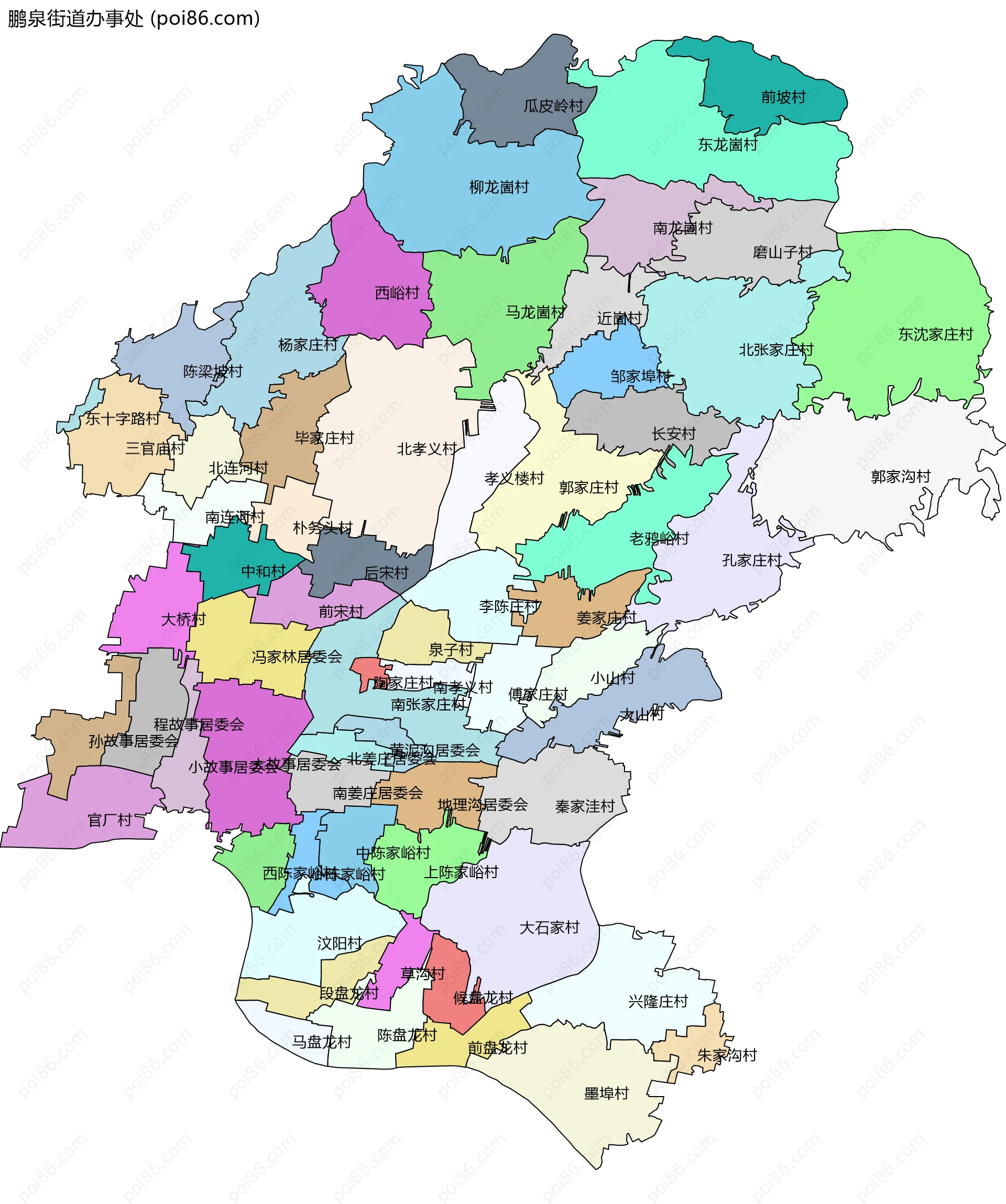 鹏泉街道办事处边界地图(五级行政区划)