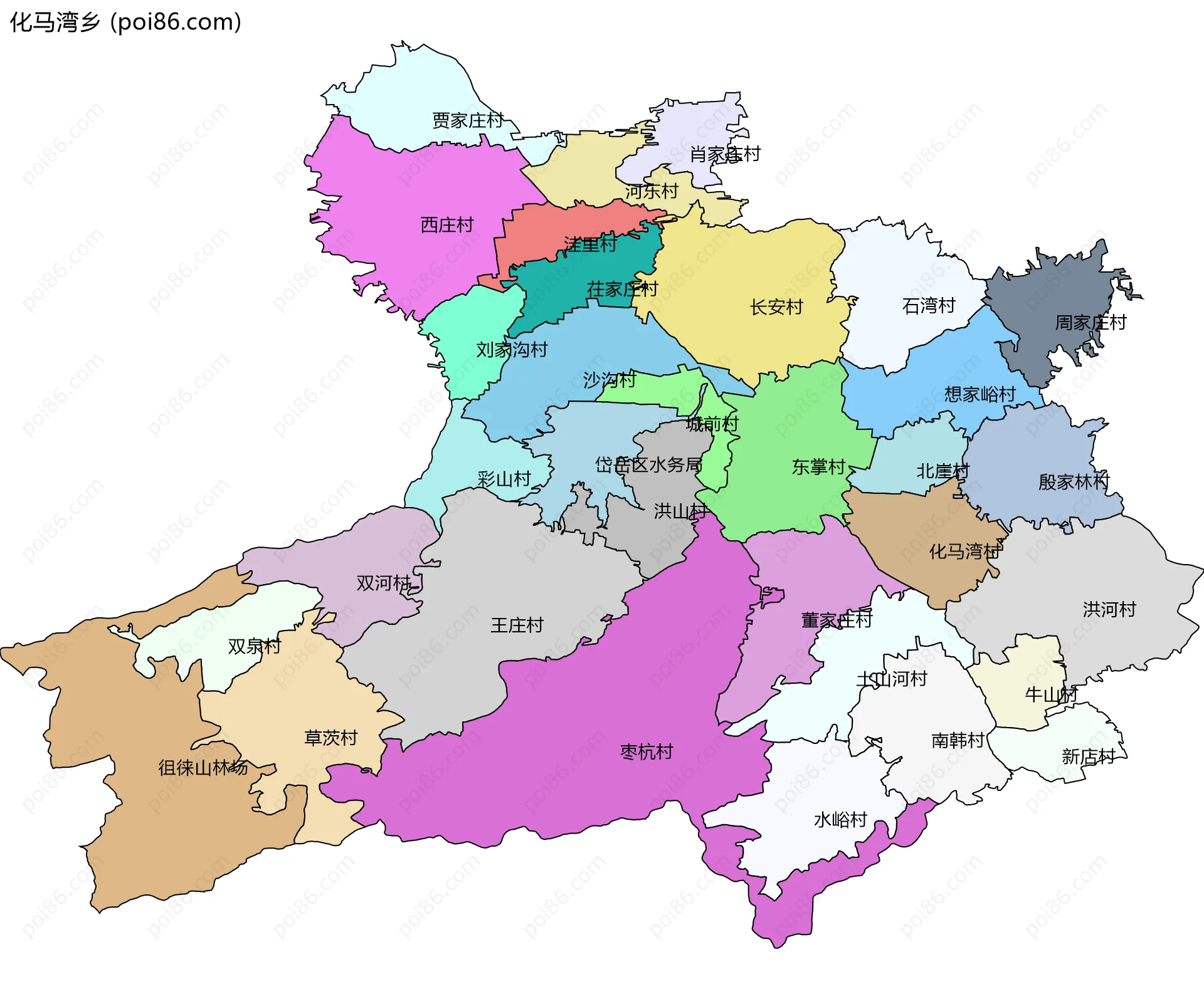 化马湾乡边界地图(五级行政区划)