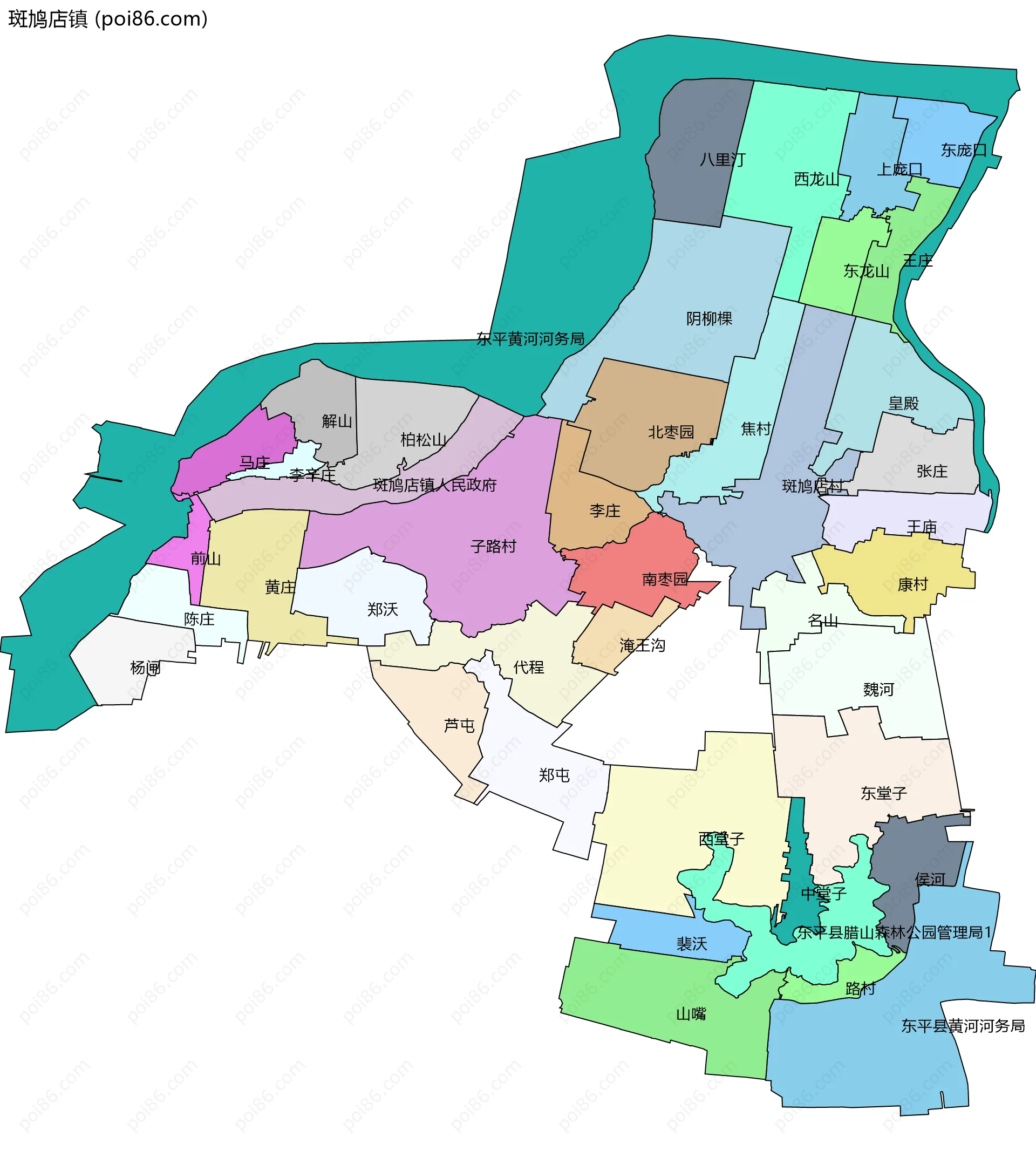 斑鸠店镇边界地图(五级行政区划)
