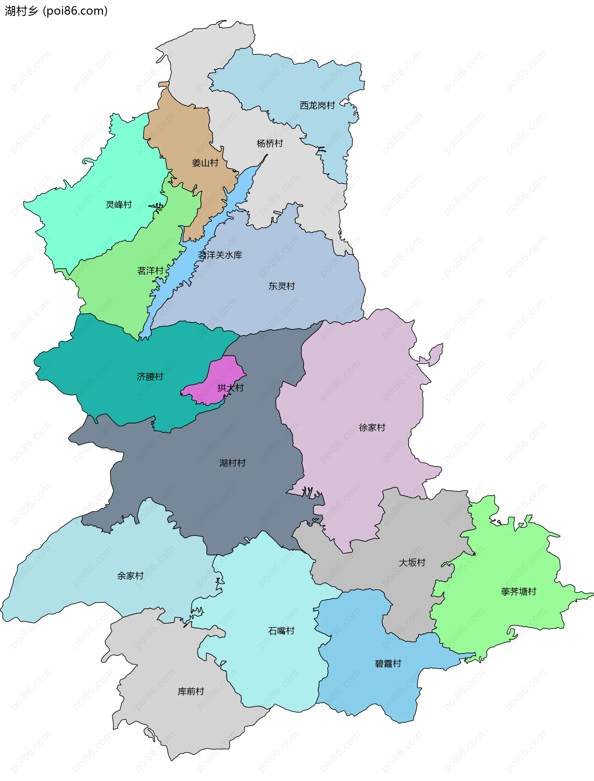 湖村乡边界地图(五级行政区划)