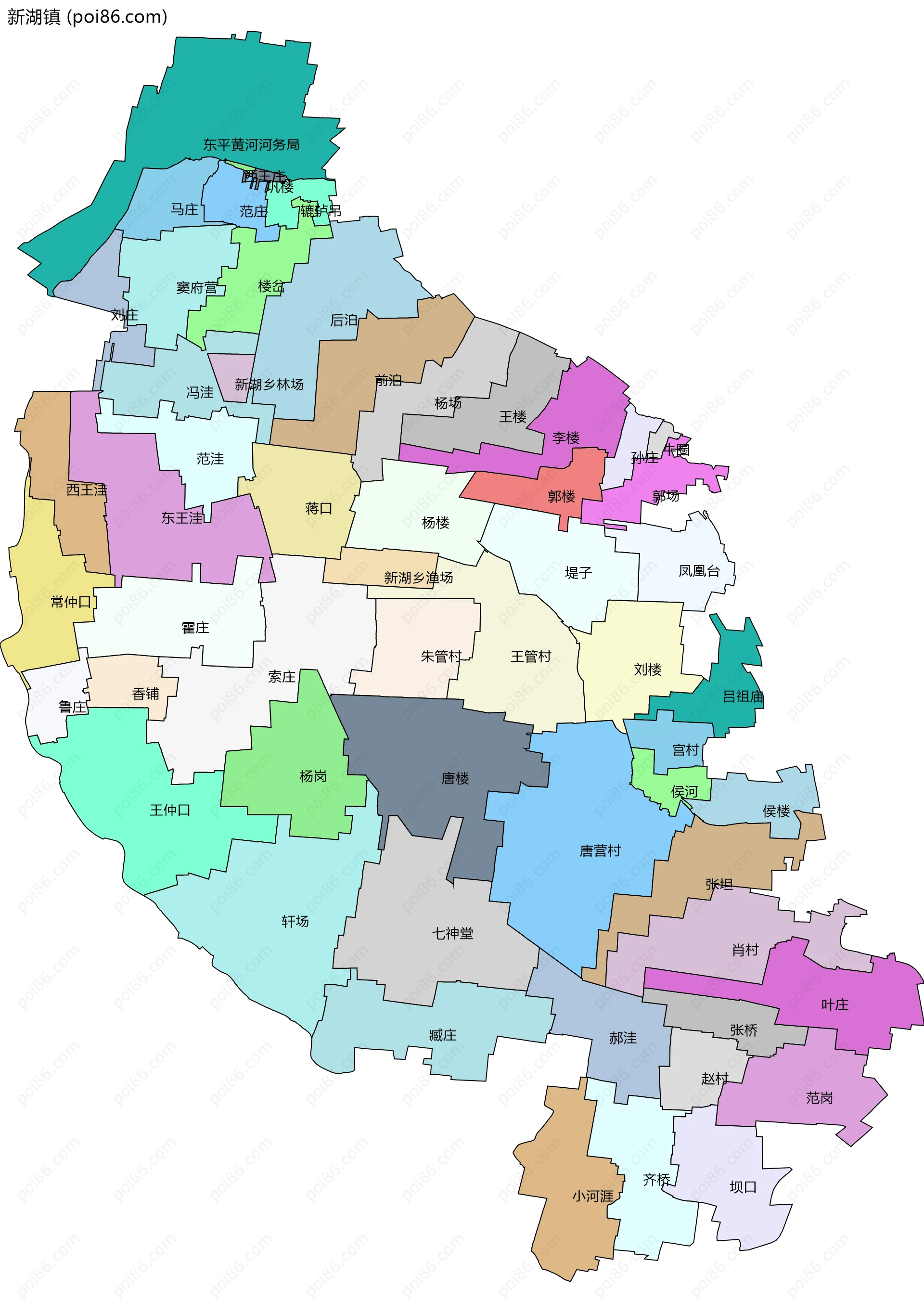 新湖镇边界地图(五级行政区划)