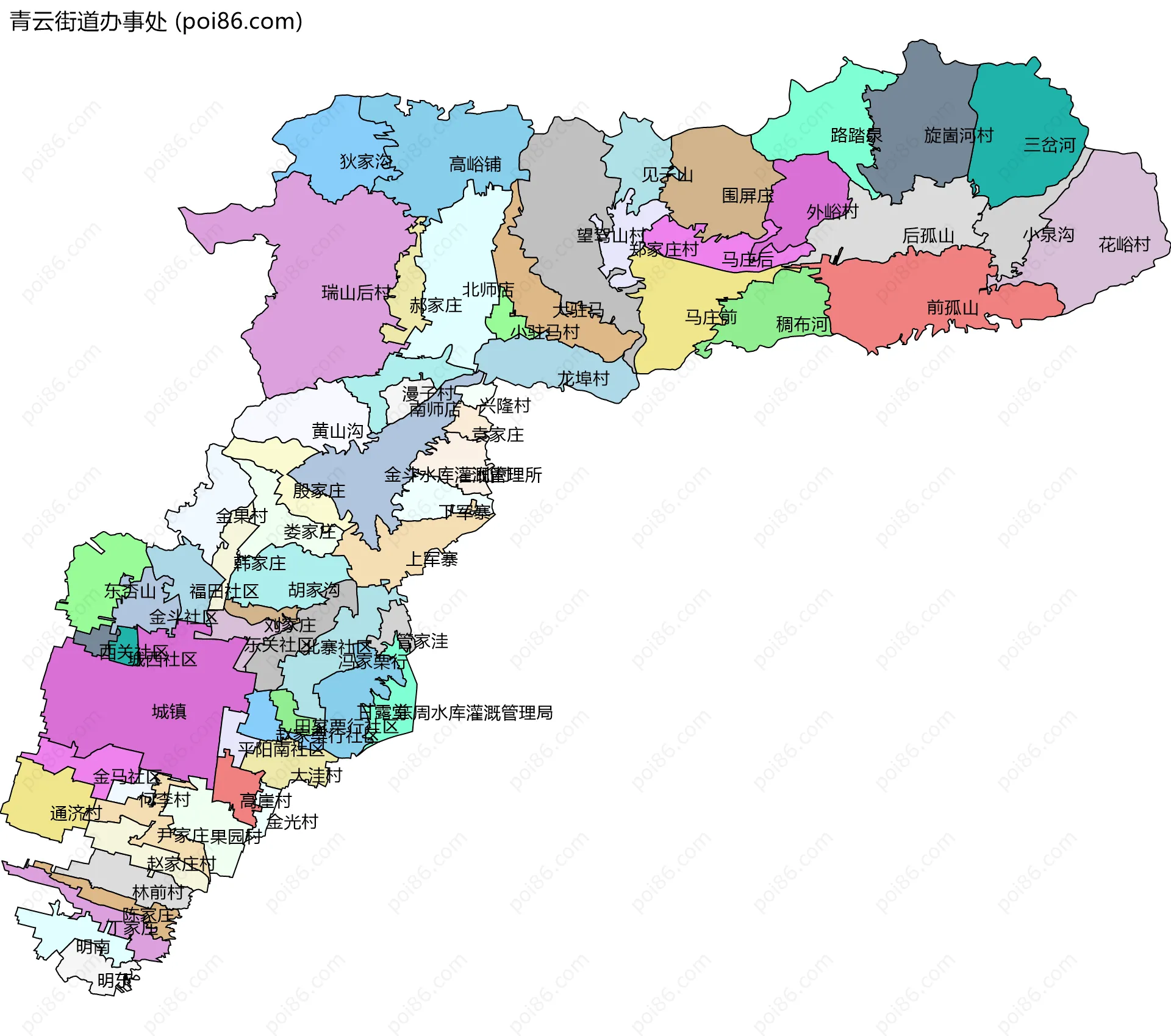 青云街道办事处边界地图(五级行政区划)