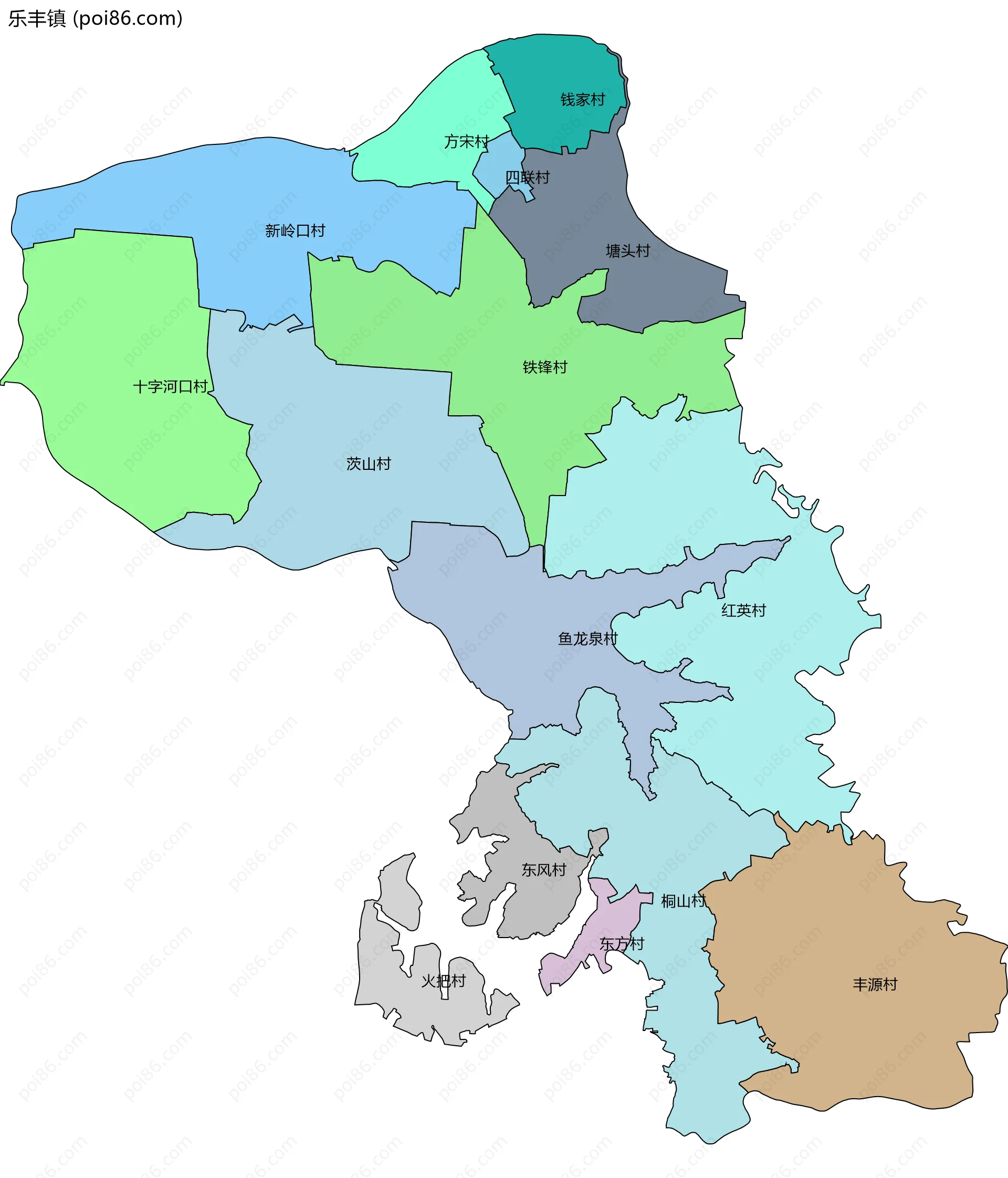 乐丰镇边界地图(五级行政区划)