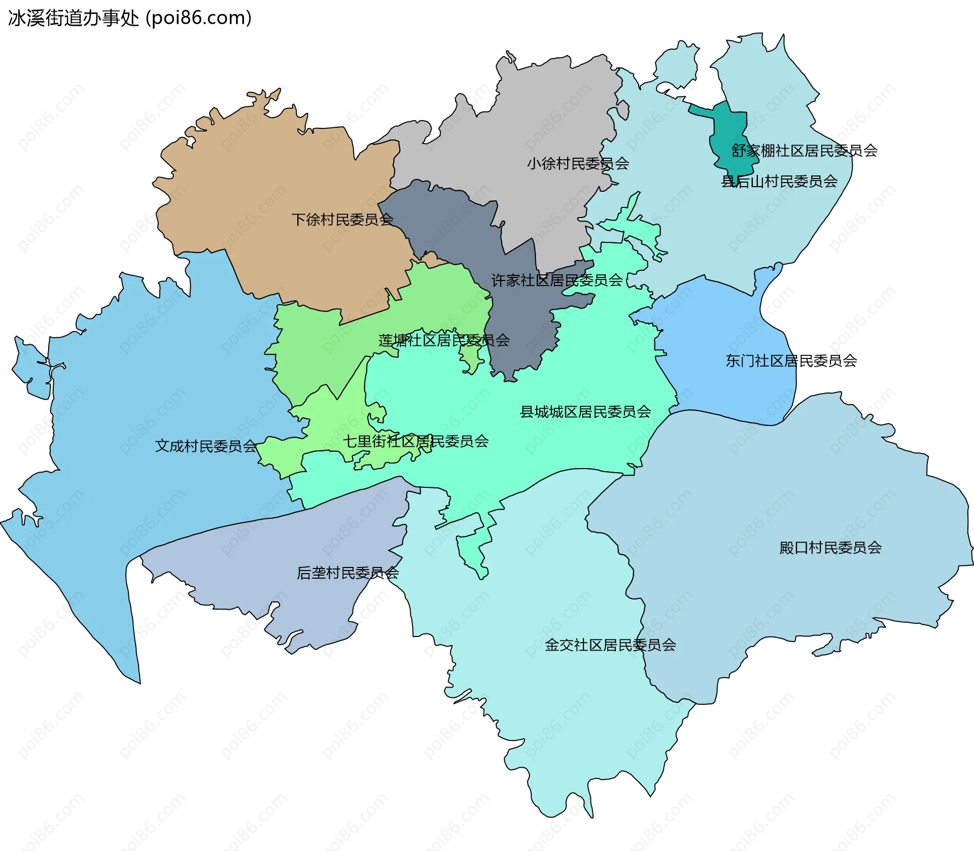 冰溪街道办事处边界地图(五级行政区划)