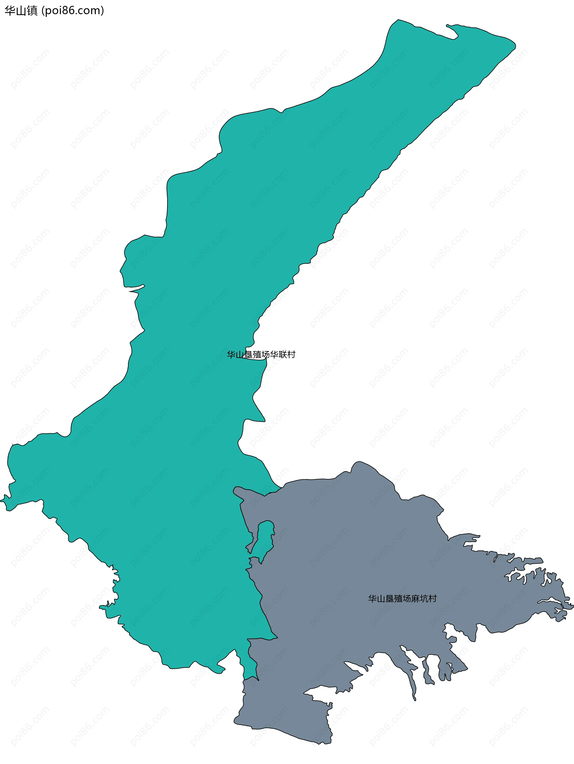 华山镇边界地图(五级行政区划)