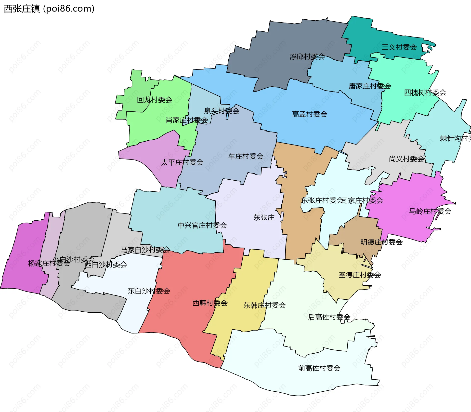 西张庄镇边界地图(五级行政区划)