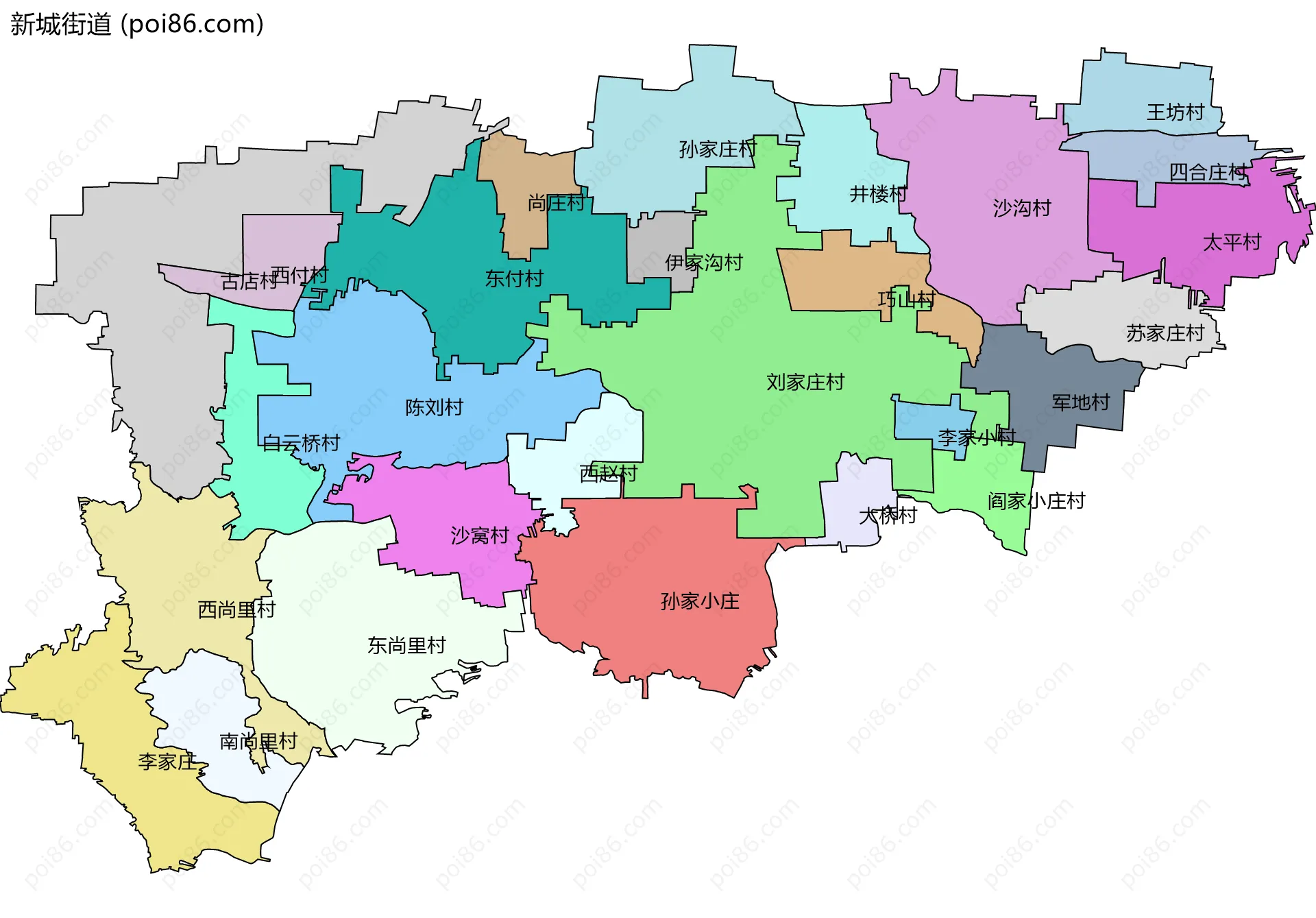 新城街道边界地图(五级行政区划)
