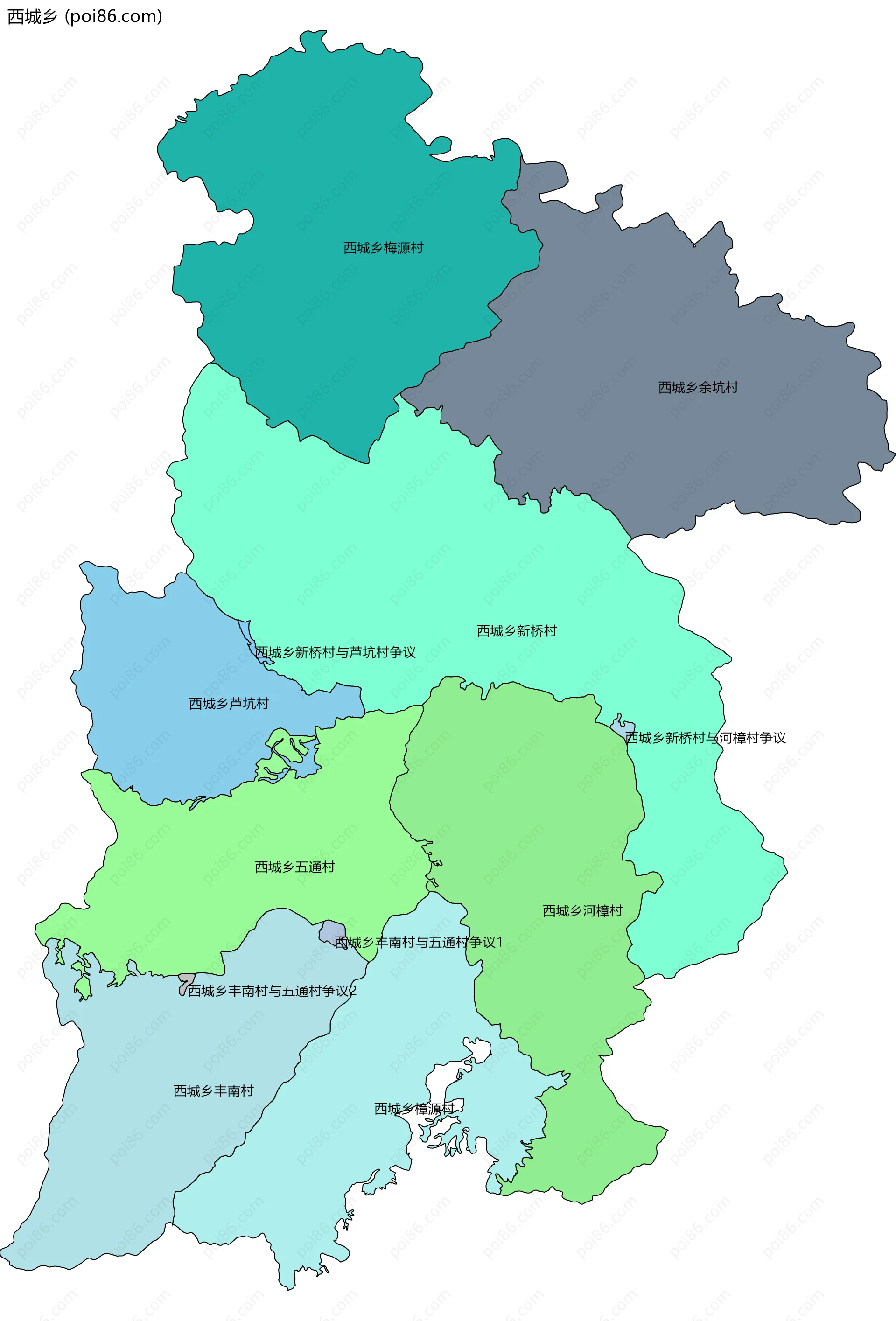 西城乡边界地图(五级行政区划)