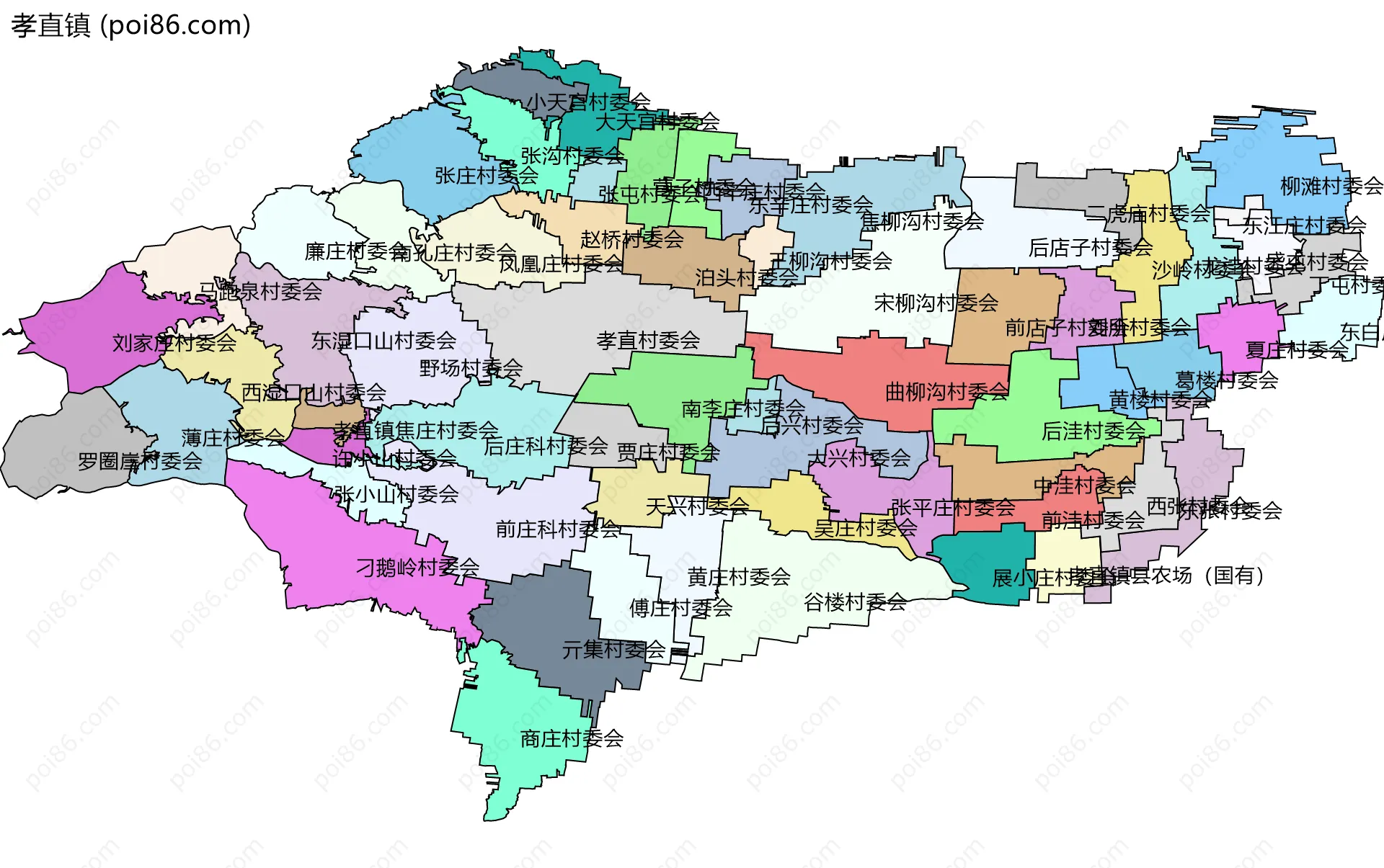 孝直镇边界地图(五级行政区划)