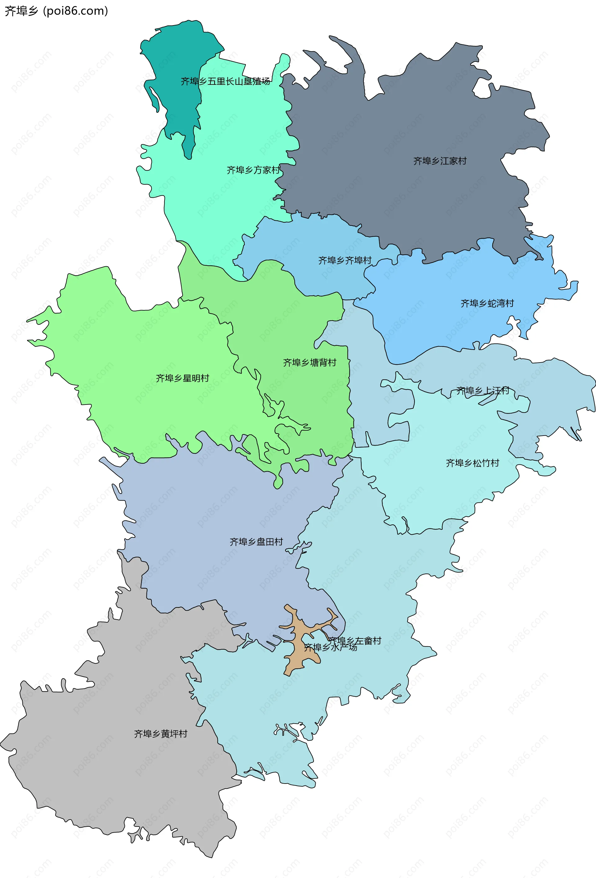 齐埠乡边界地图(五级行政区划)