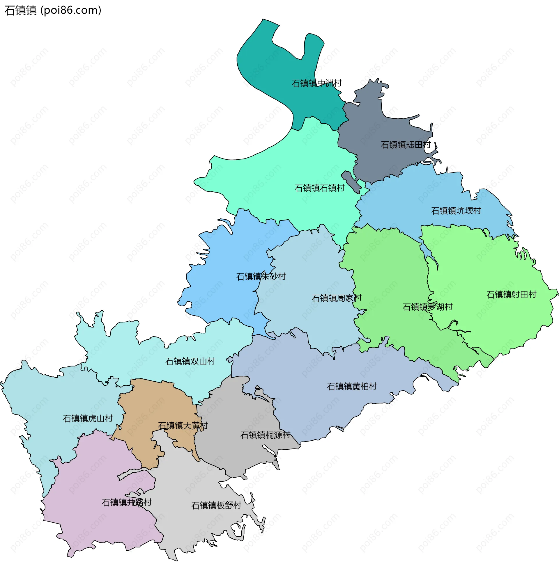 石镇镇边界地图(五级行政区划)