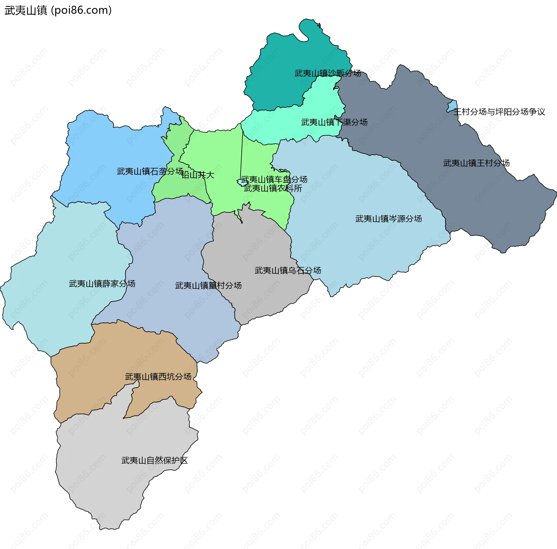 武夷山镇边界地图(五级行政区划)