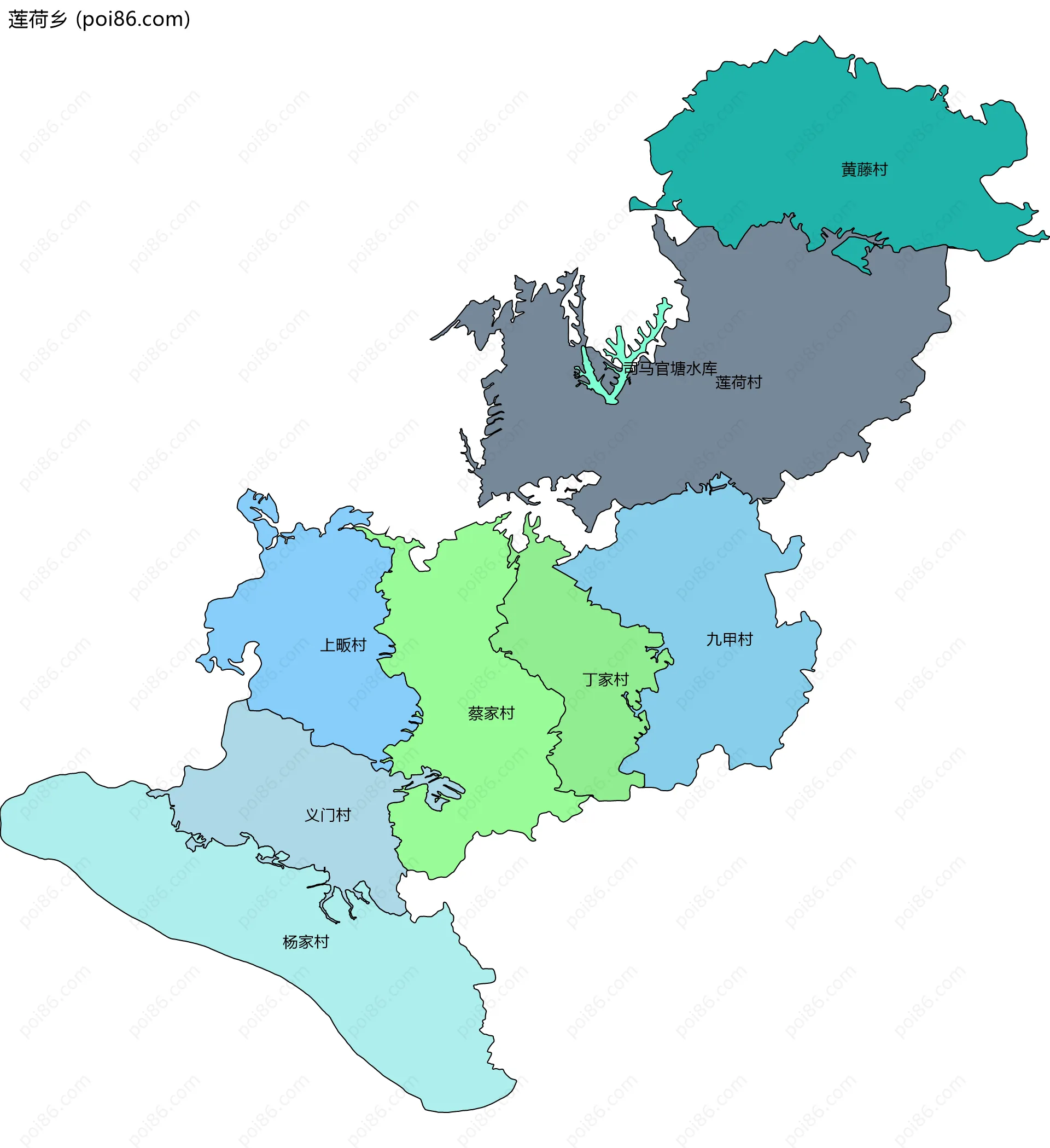 莲荷乡边界地图(五级行政区划)