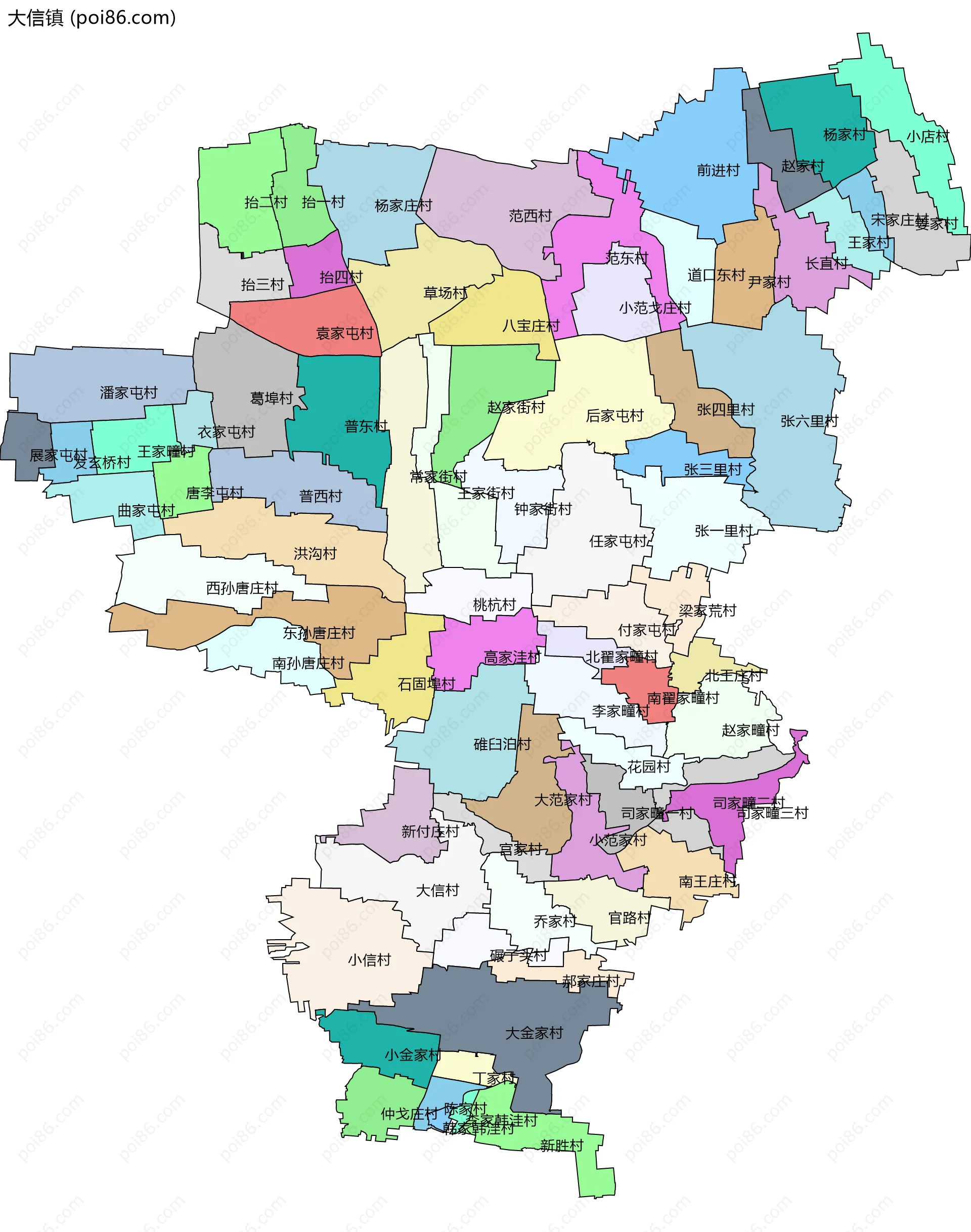 大信镇边界地图(五级行政区划)