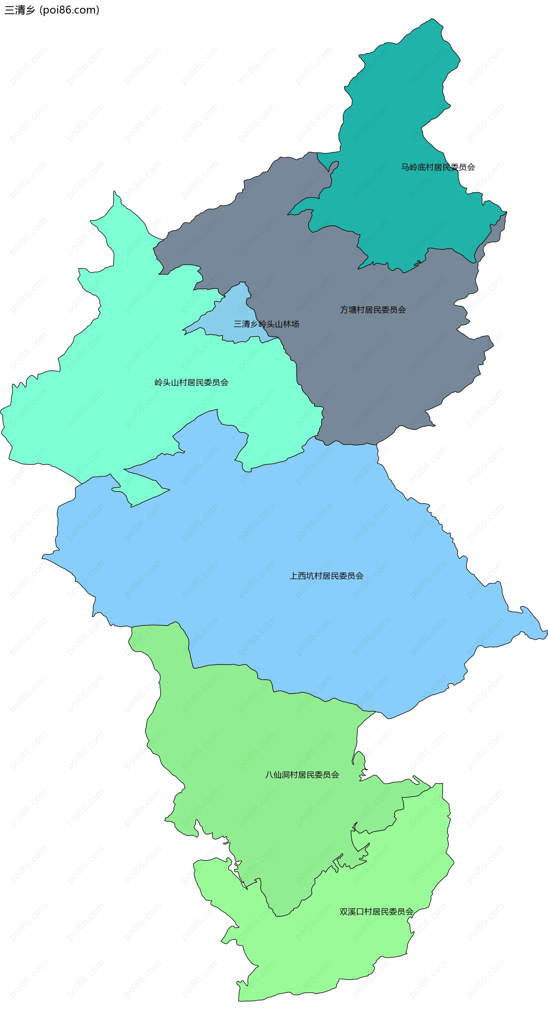 三清乡边界地图(五级行政区划)