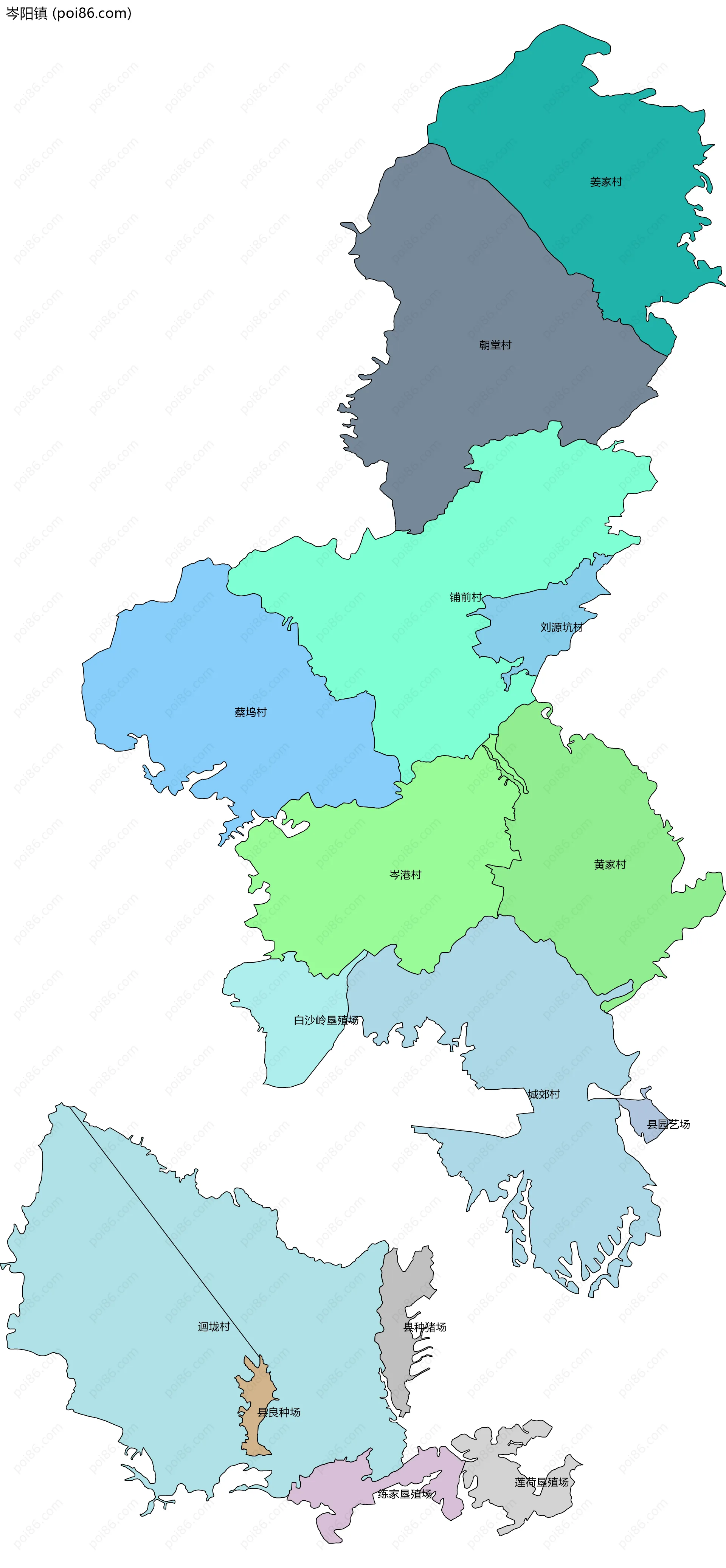 岑阳镇边界地图(五级行政区划)