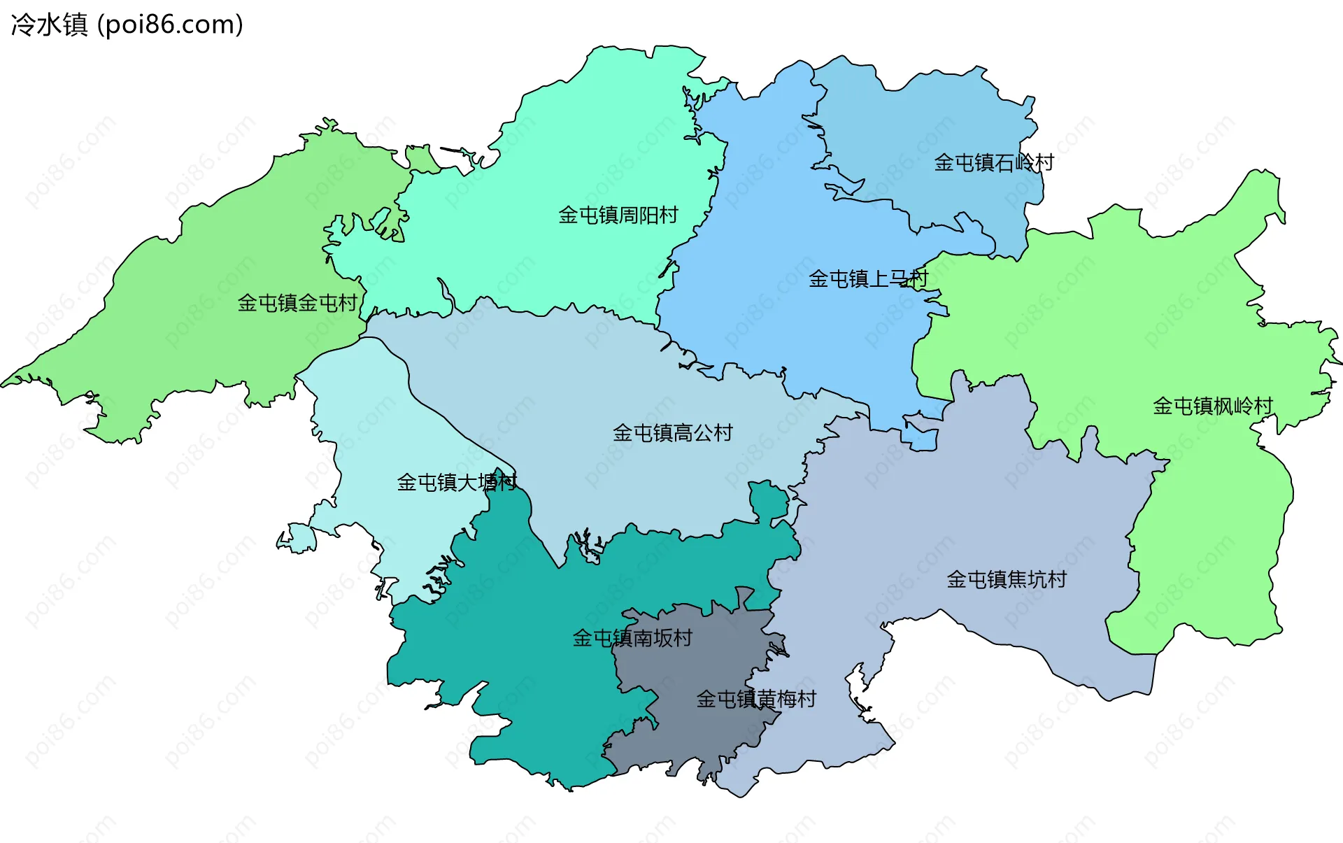 冷水镇边界地图(五级行政区划)