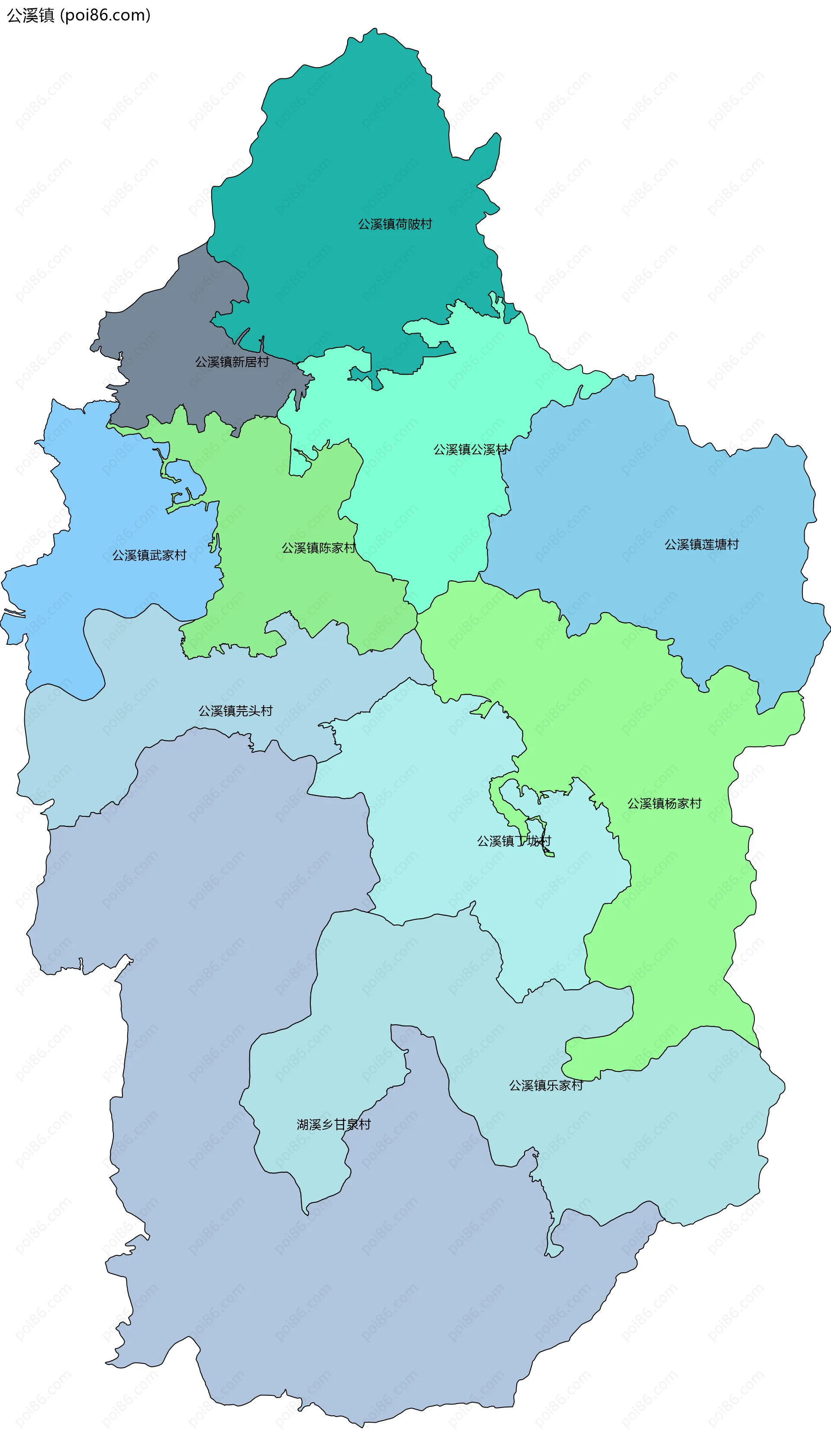 公溪镇边界地图(五级行政区划)